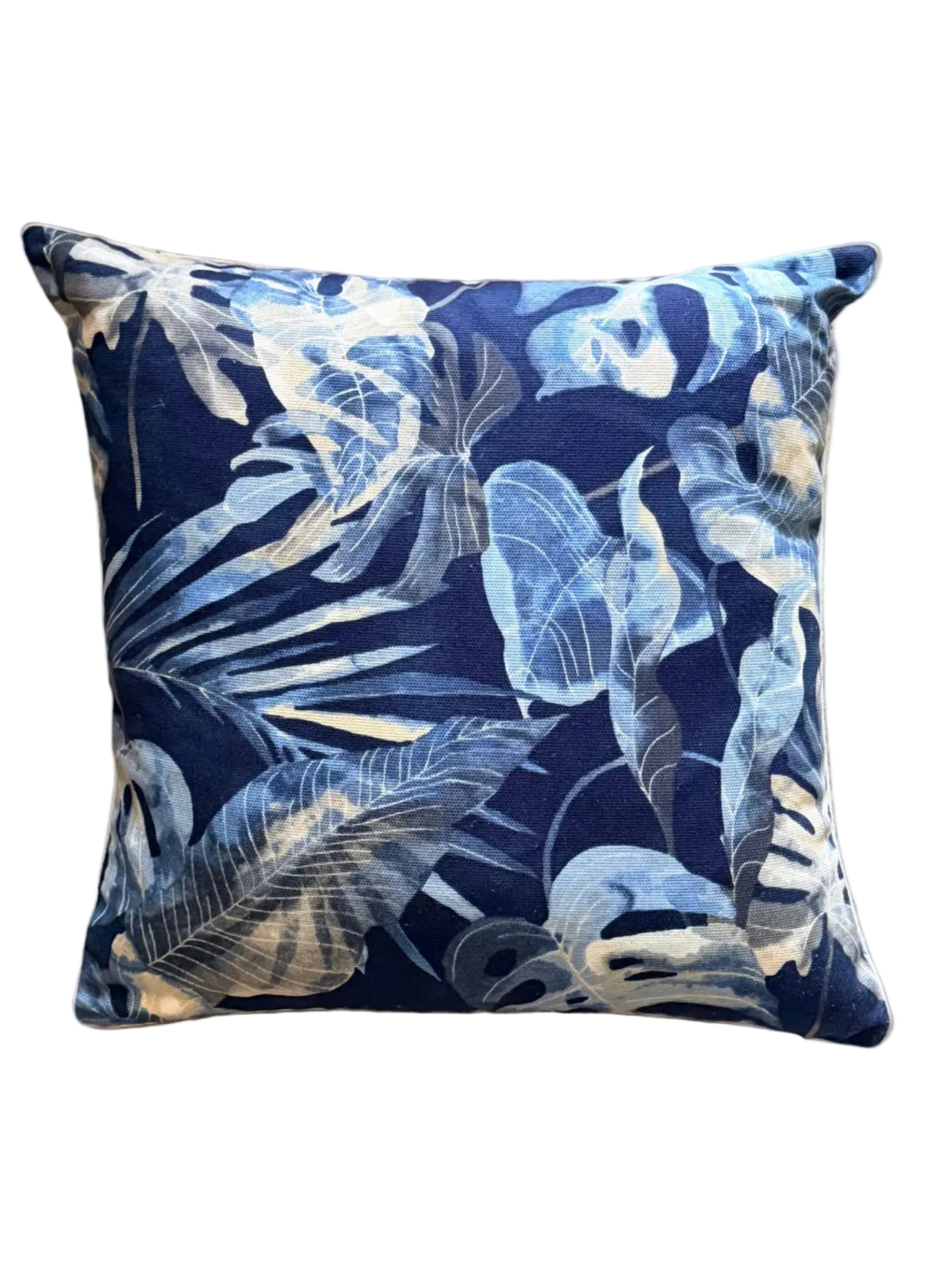 navy palm leaf cushion