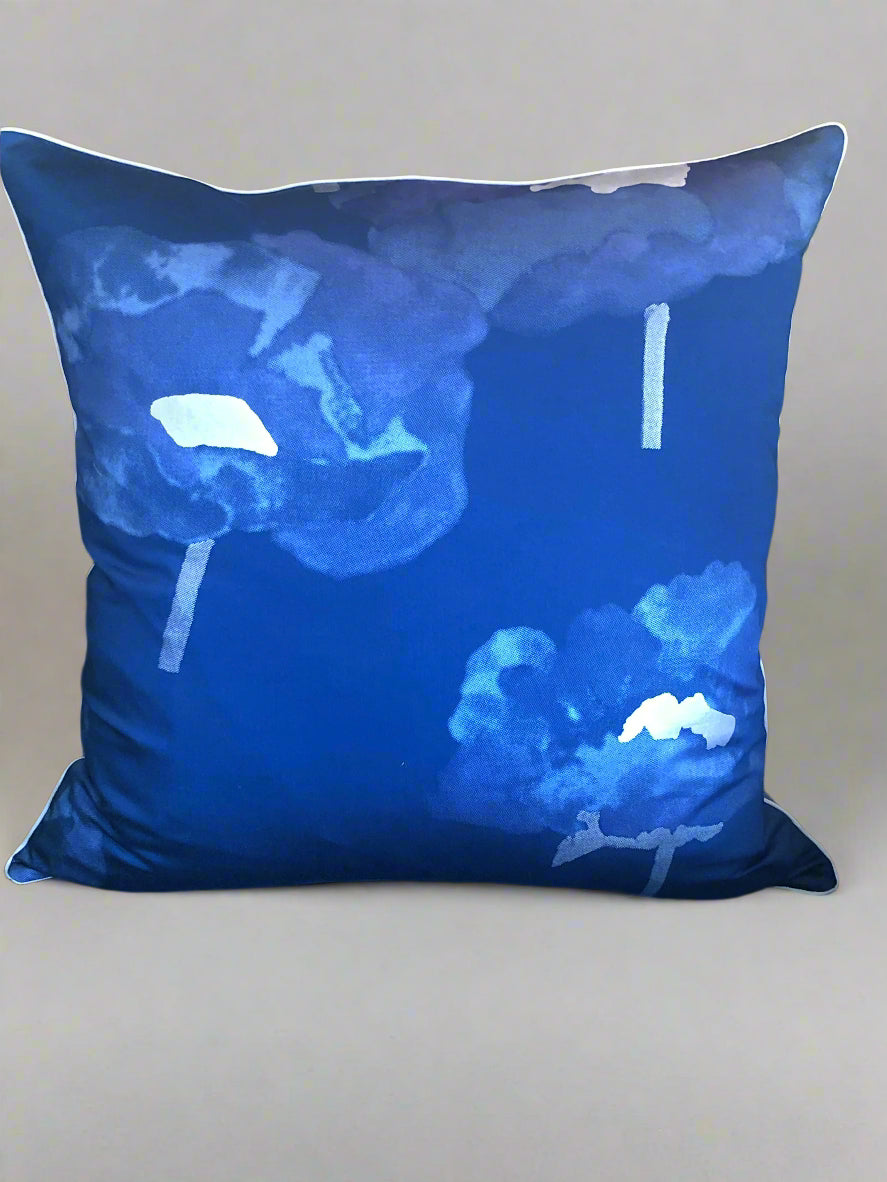 vintage marimekko poppy flower in cobolt blue with silver piping