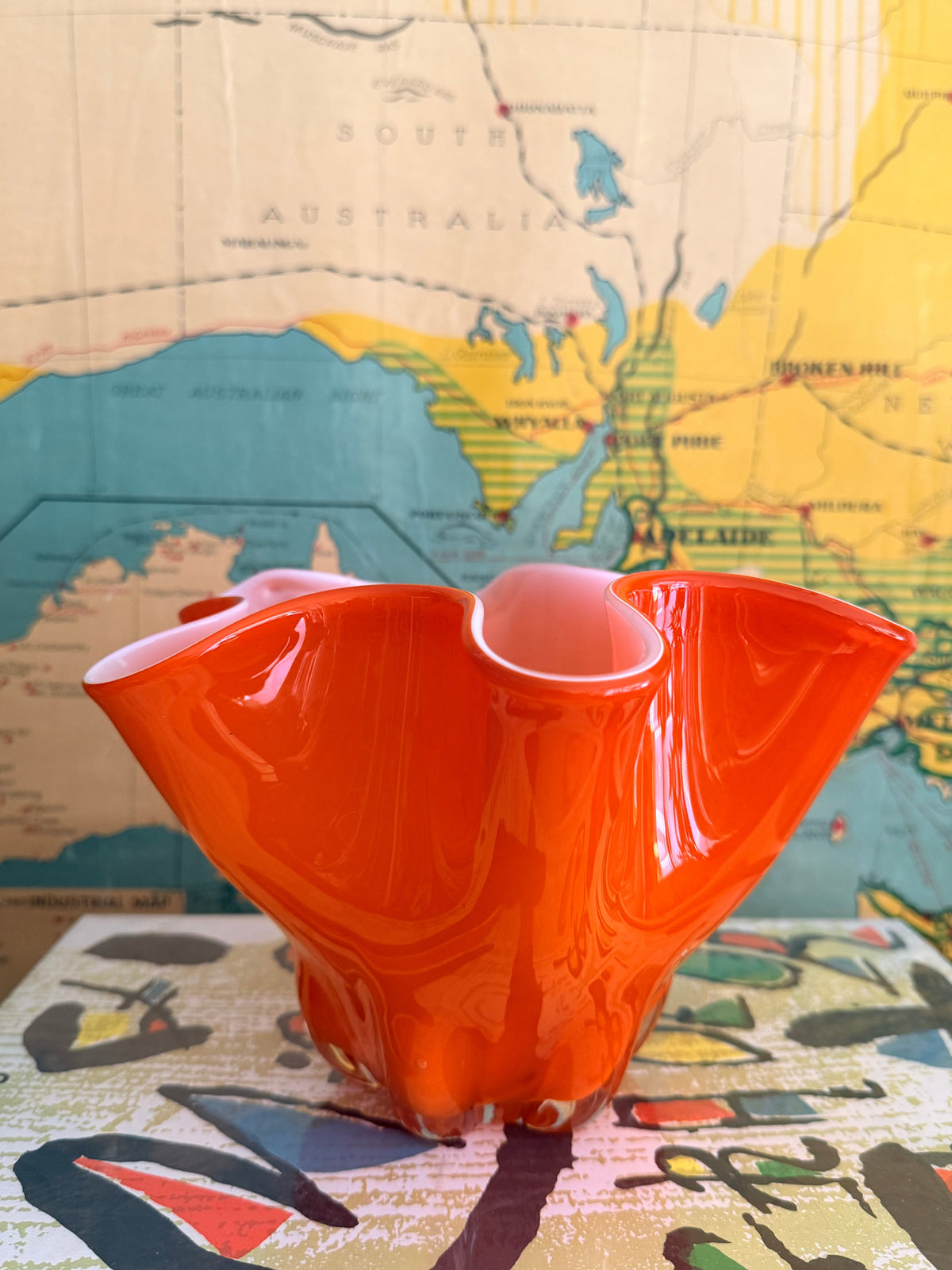 mid century orange handkerchief vase