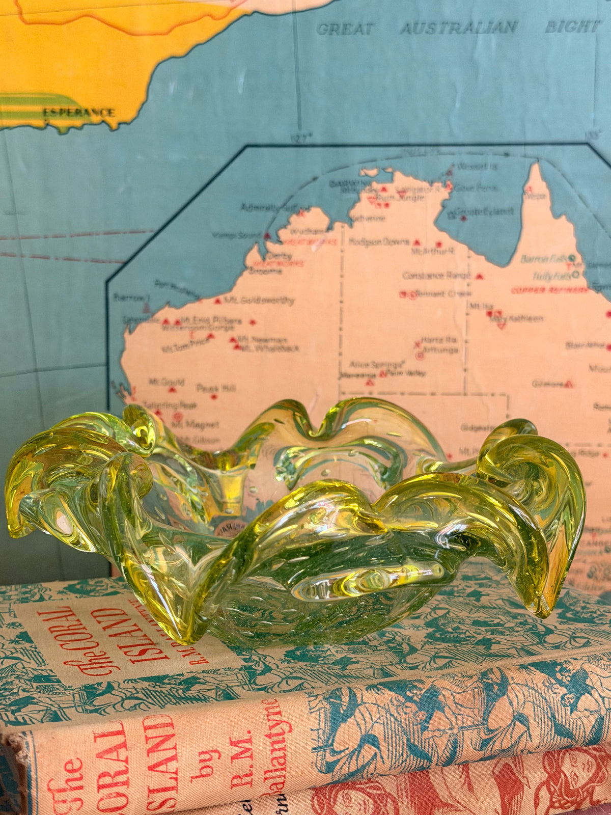 Chartreuse Murano Art Glass Bowl with Controlled Bubbles
