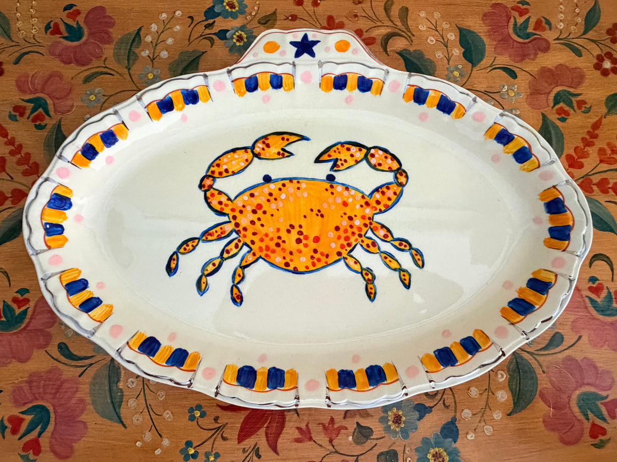 Alfred Meakin hand painted small platter ith bright orange crab motif