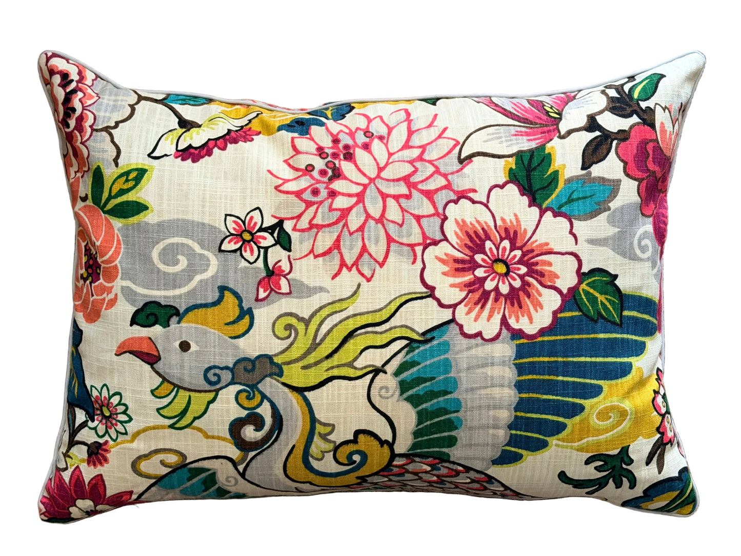 phoenix rising from large blooms lumbar cushion