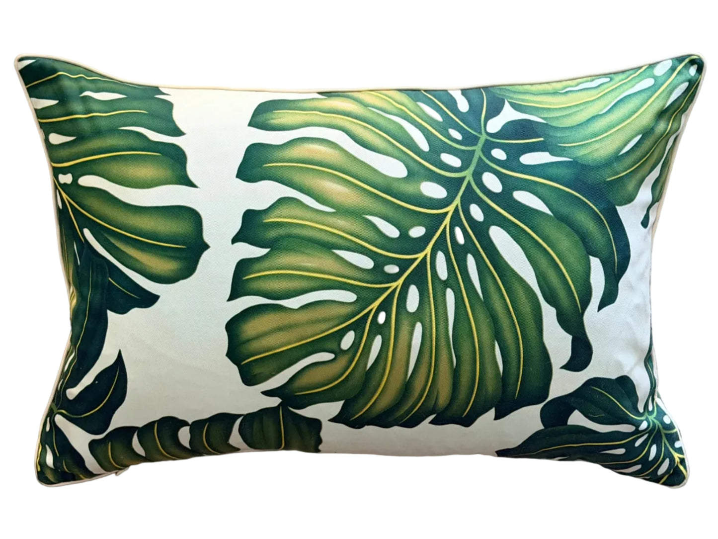 tropical retro monstera cushion