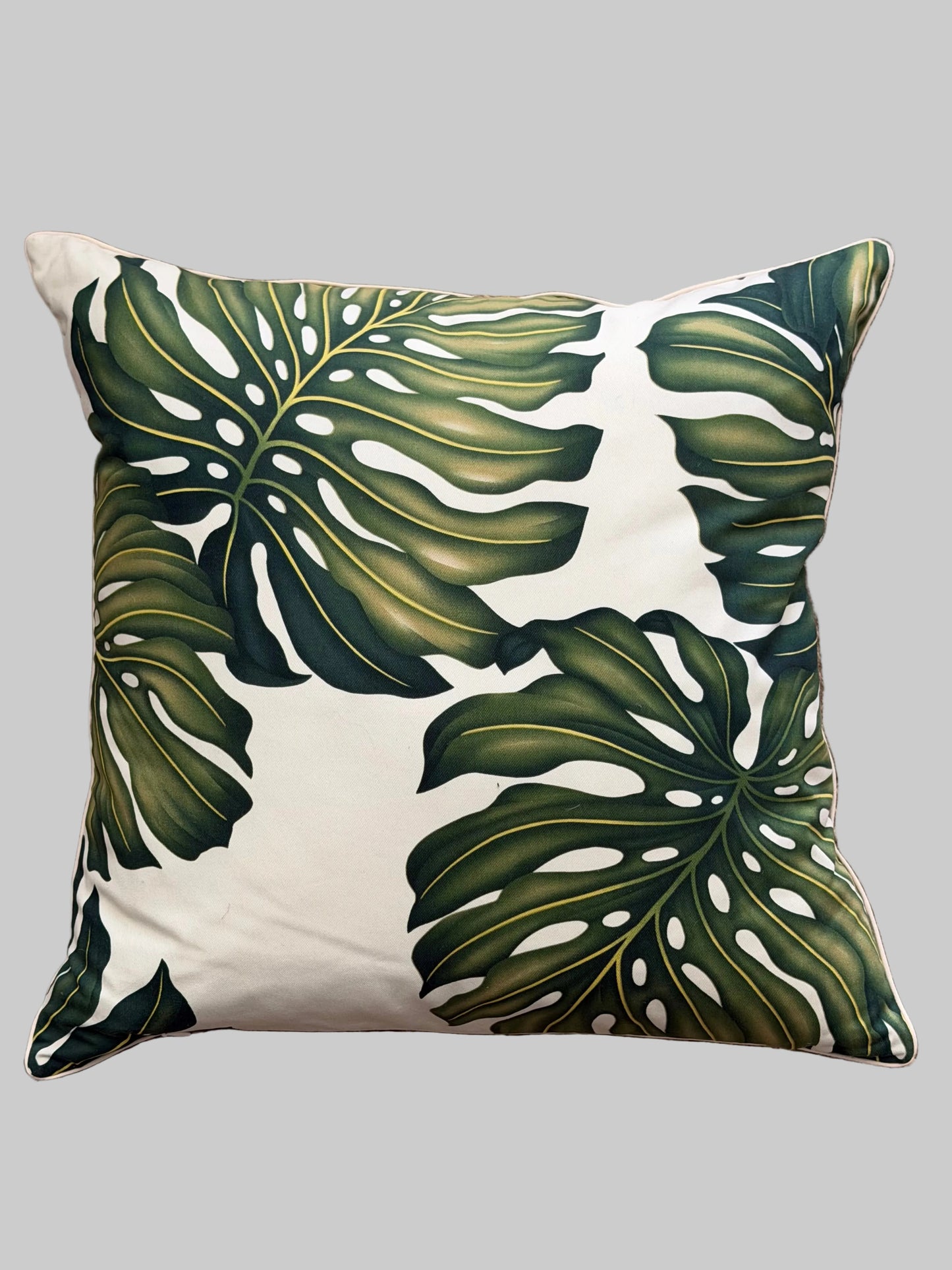 tropical retro monstera cushion