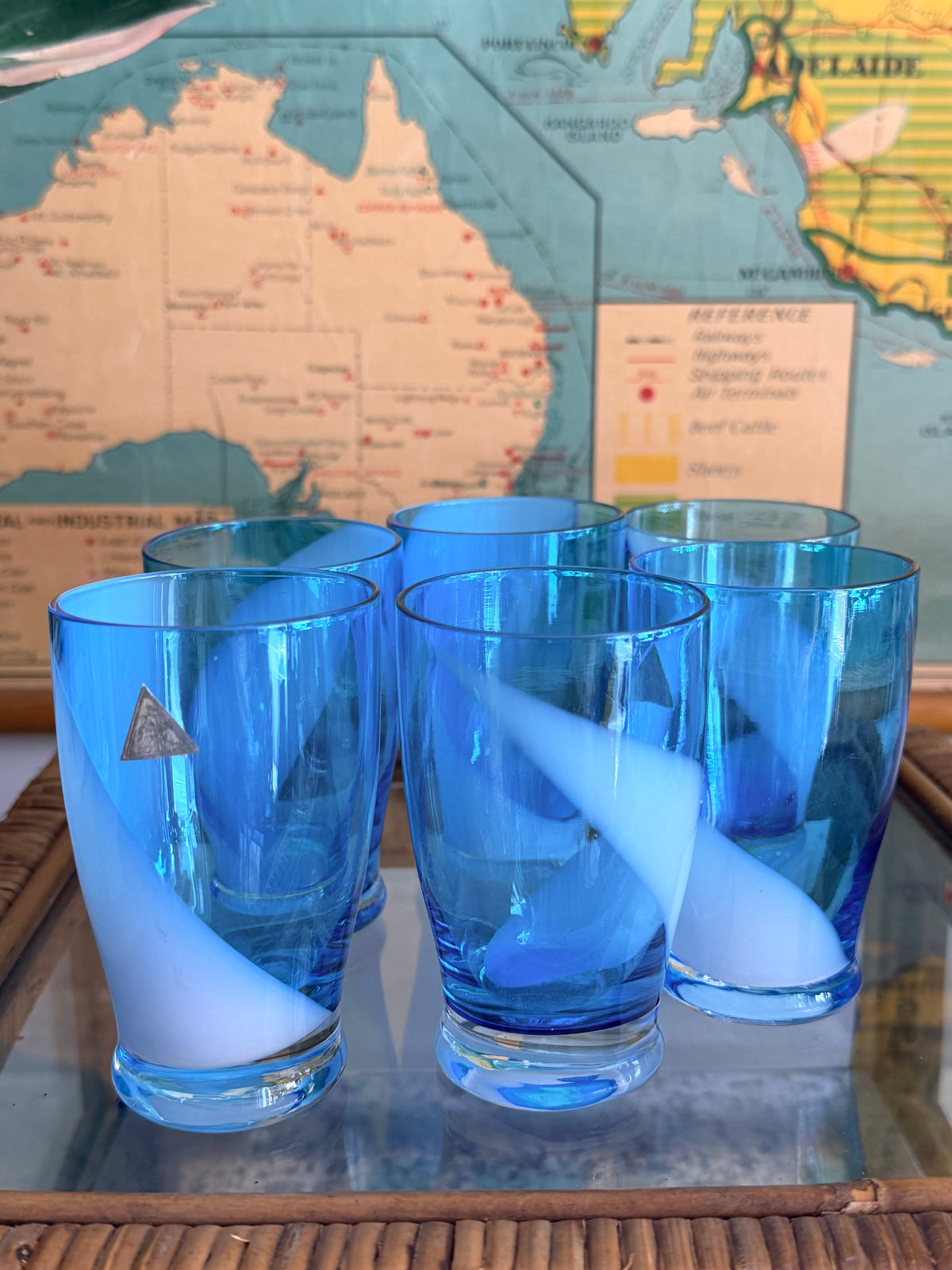 1960s Aqua Blue Glasses | Set of 6