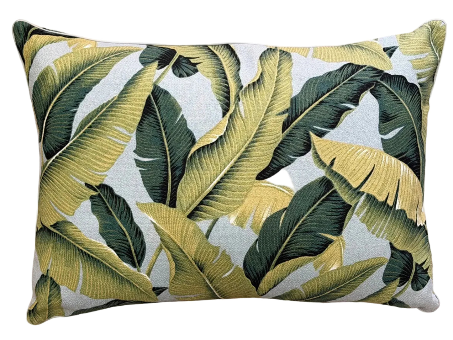 silver barkcloth banana leaf lumbar cushion