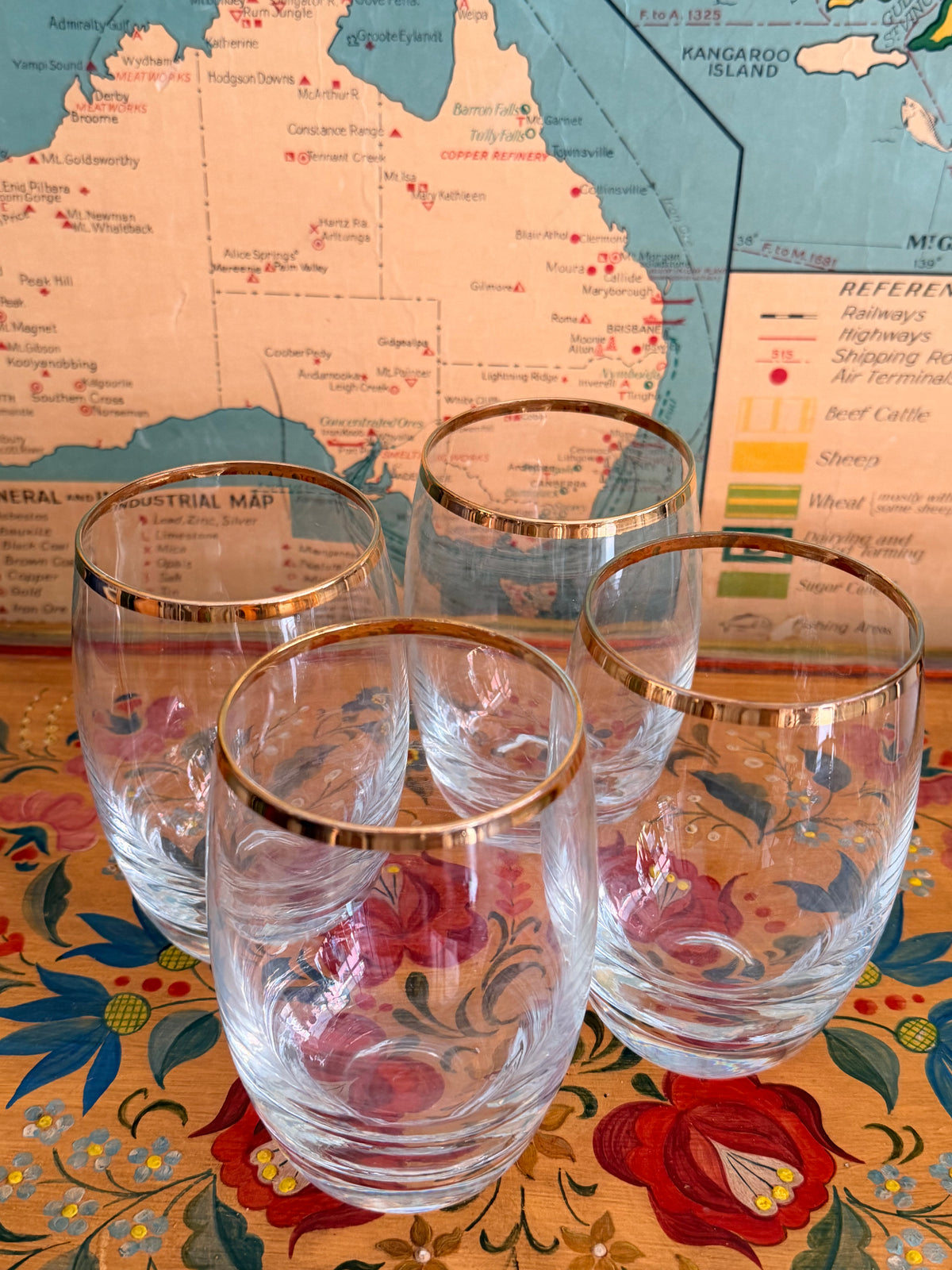 Retro Gold Rimmed Glasses | Set of 4