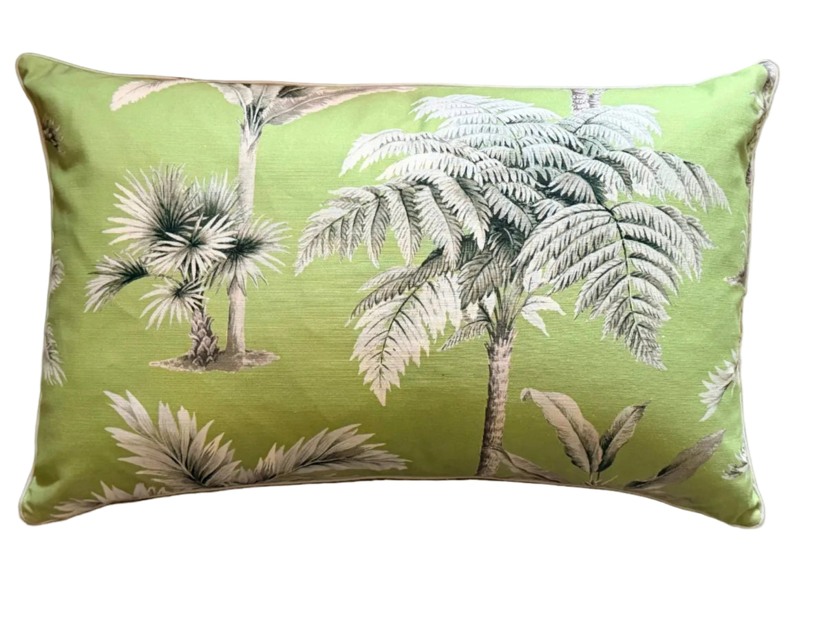 green vintage palm lumbar pillow