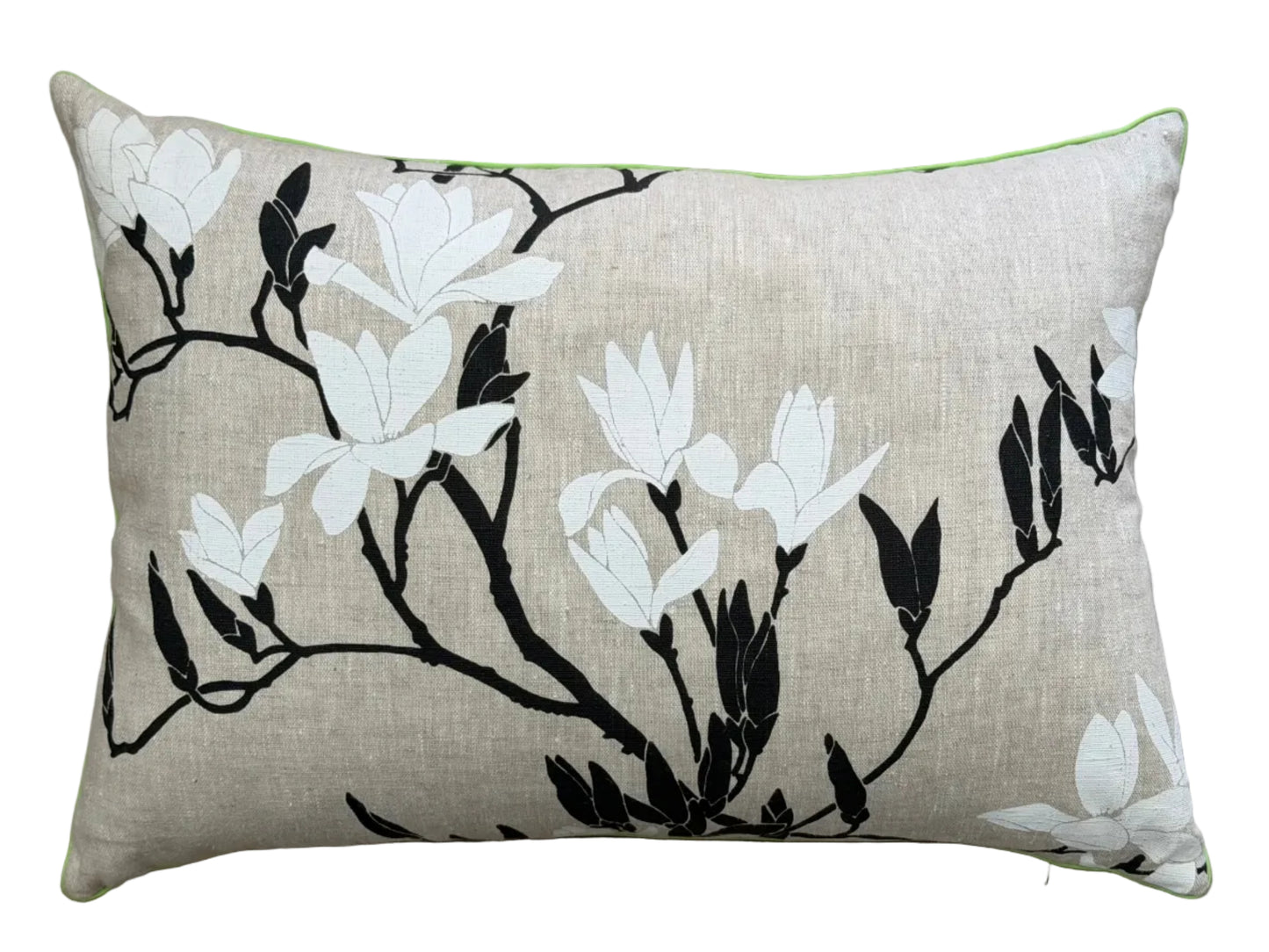 handprinted black magnolia lumbar cushion