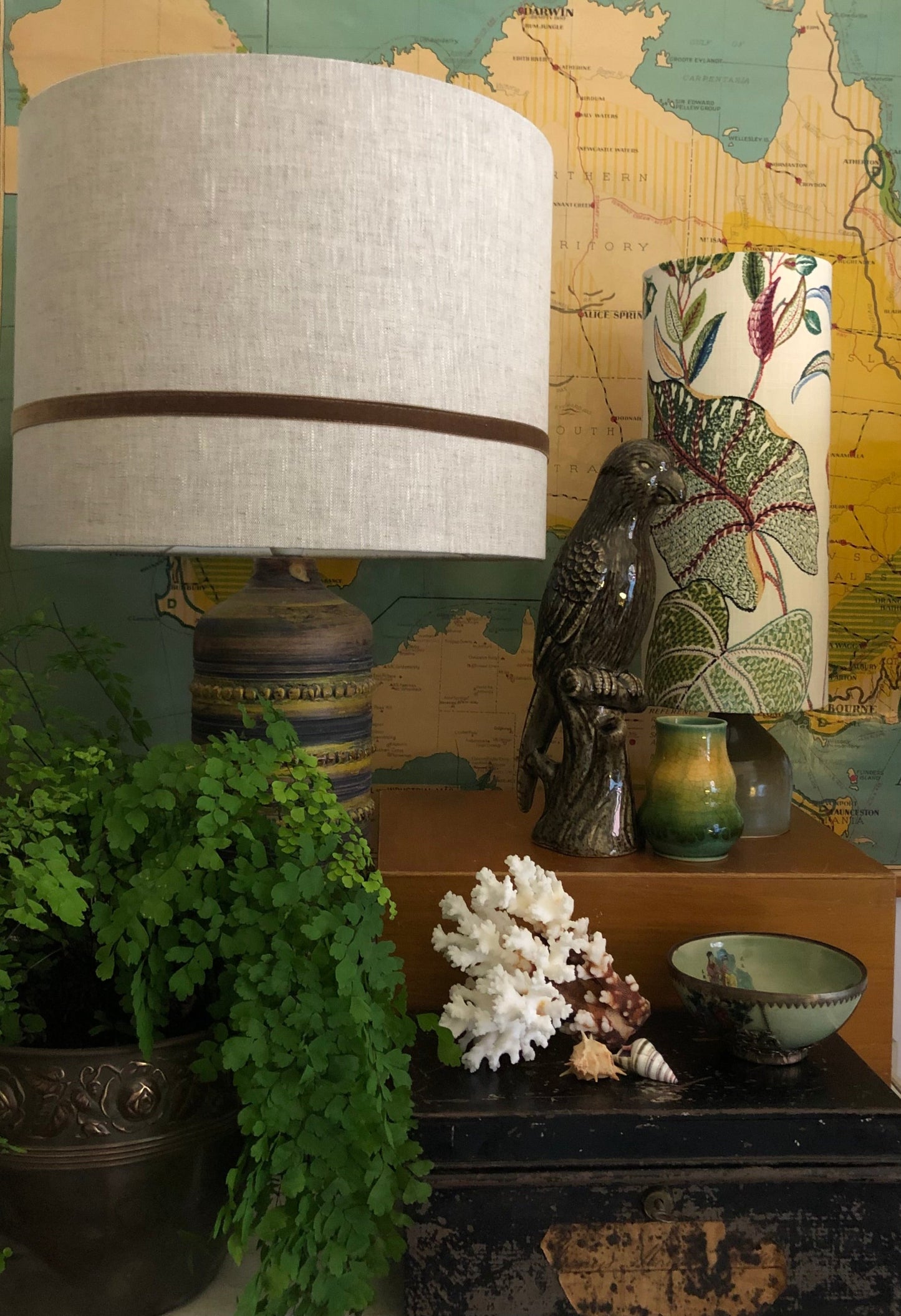 khaki AJ lamp embroidered garden