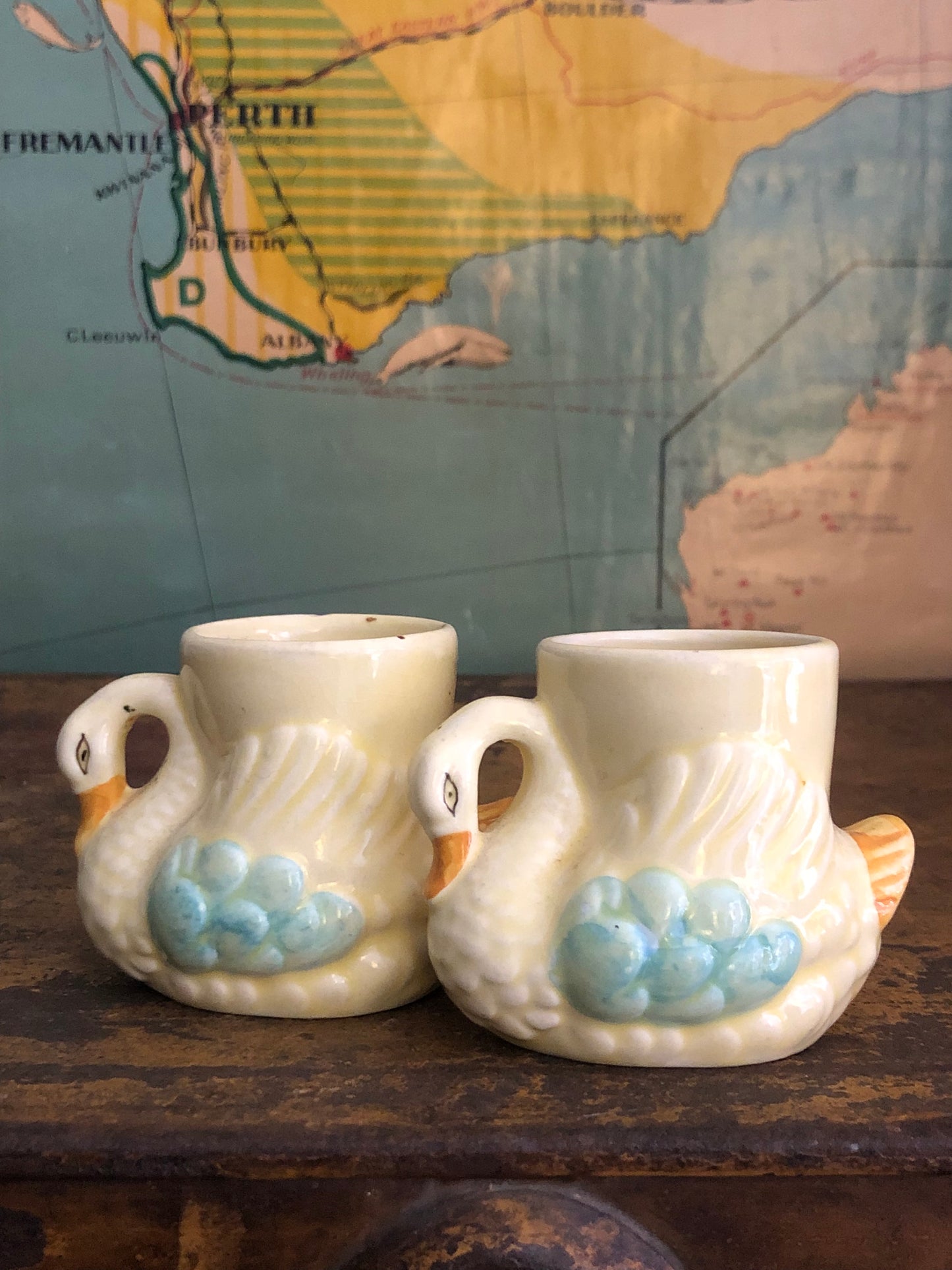 vintage retro swan egg cups x
