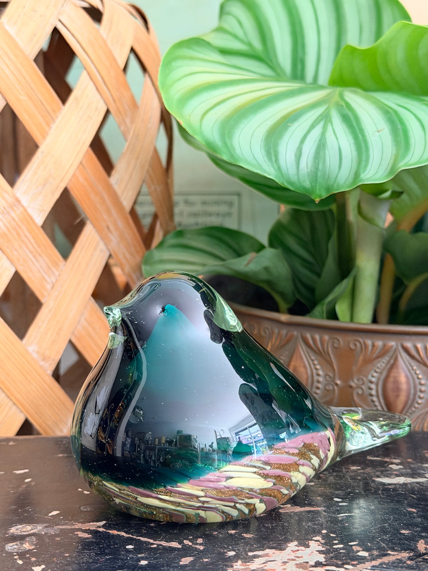 vintage green glass bird