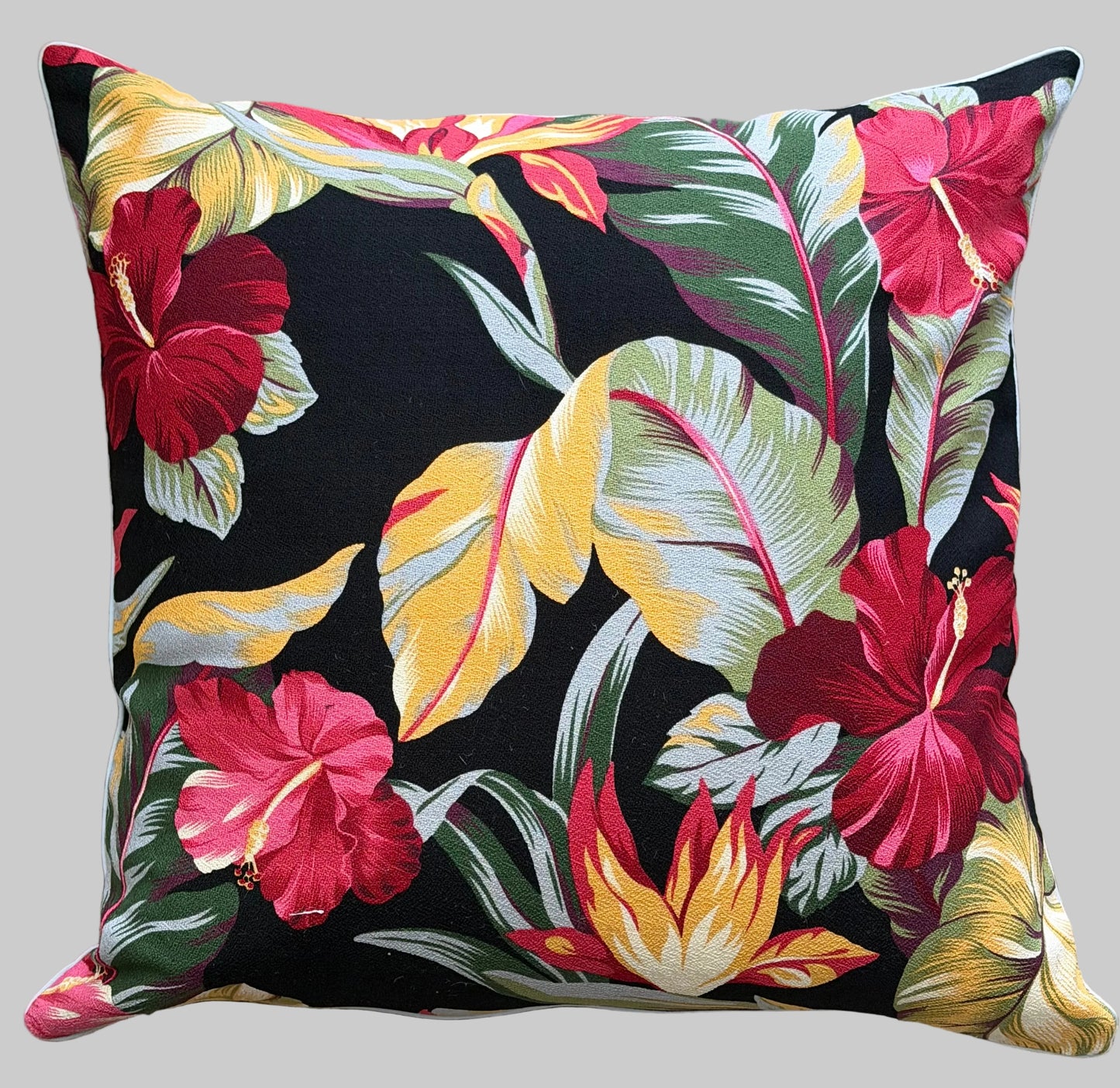 black bold hibiscus cushions