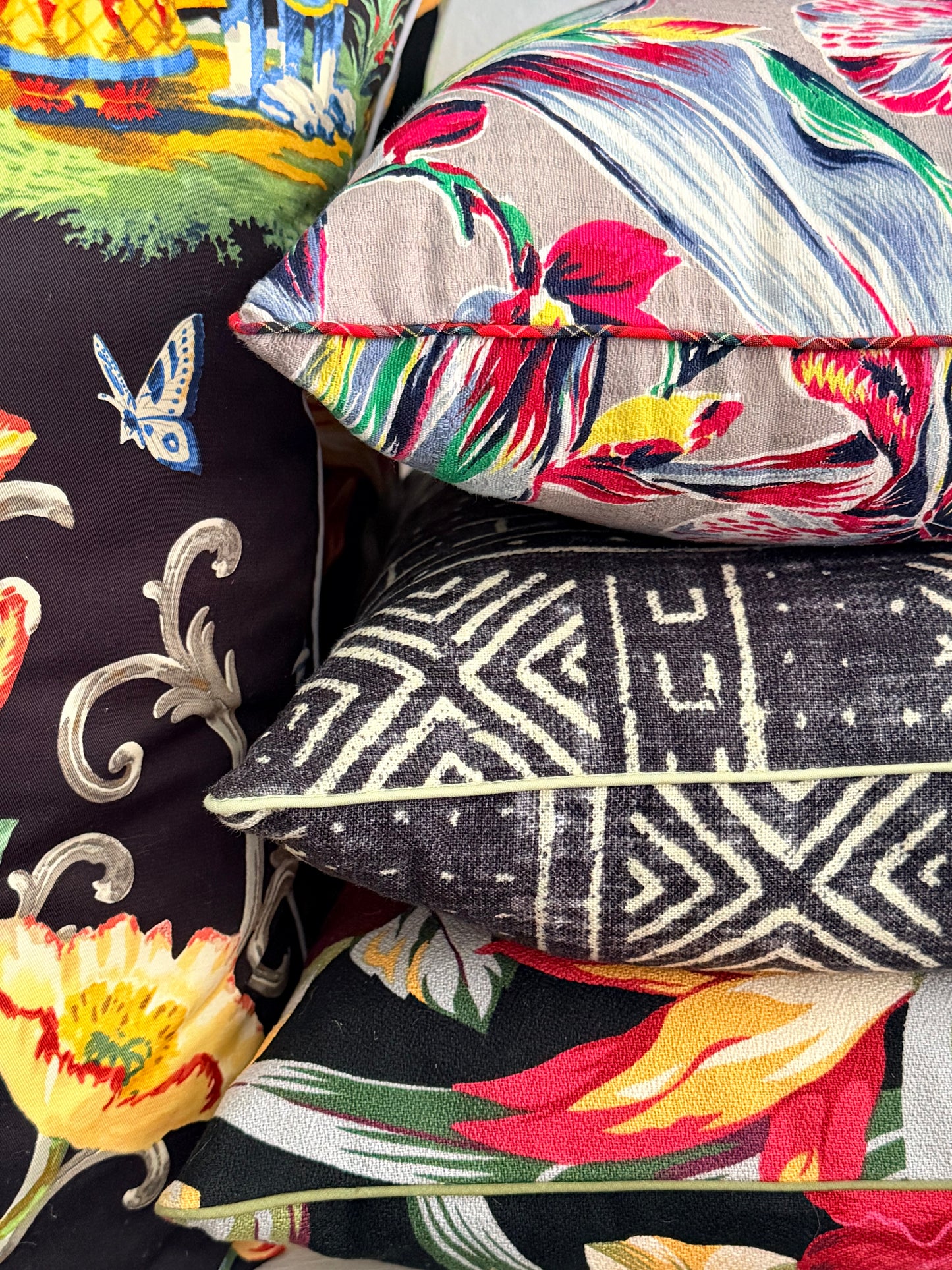 Vintage Barkcloth Tropical  Cushions