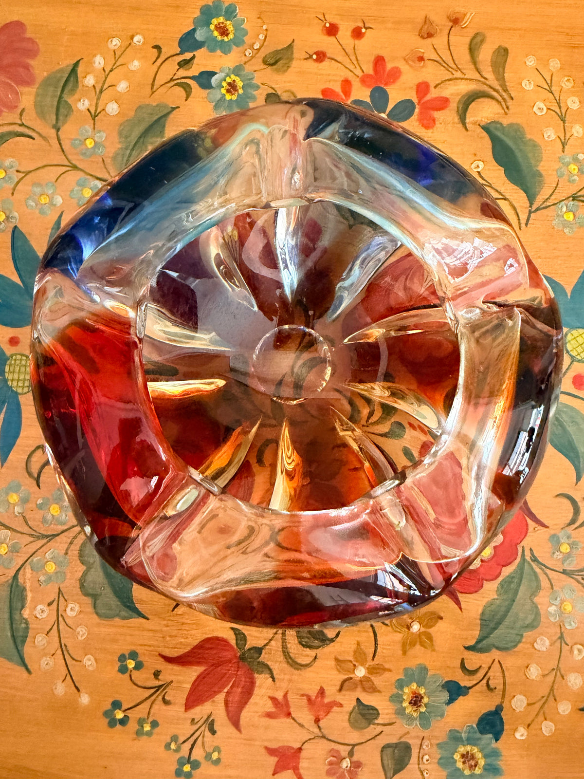 mid century Murano ruby red and blue glass bowl