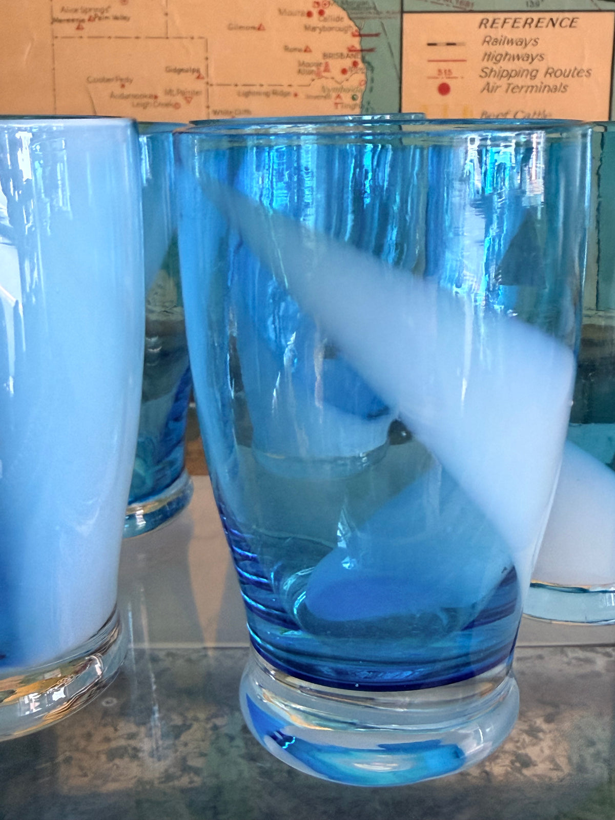 1960s Aqua Blue Glasses | Set of 6