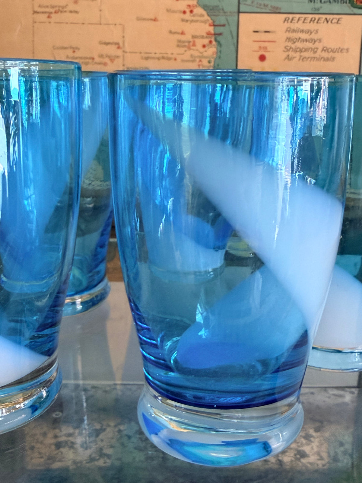 1960s Aqua Blue Glasses | Set of 6