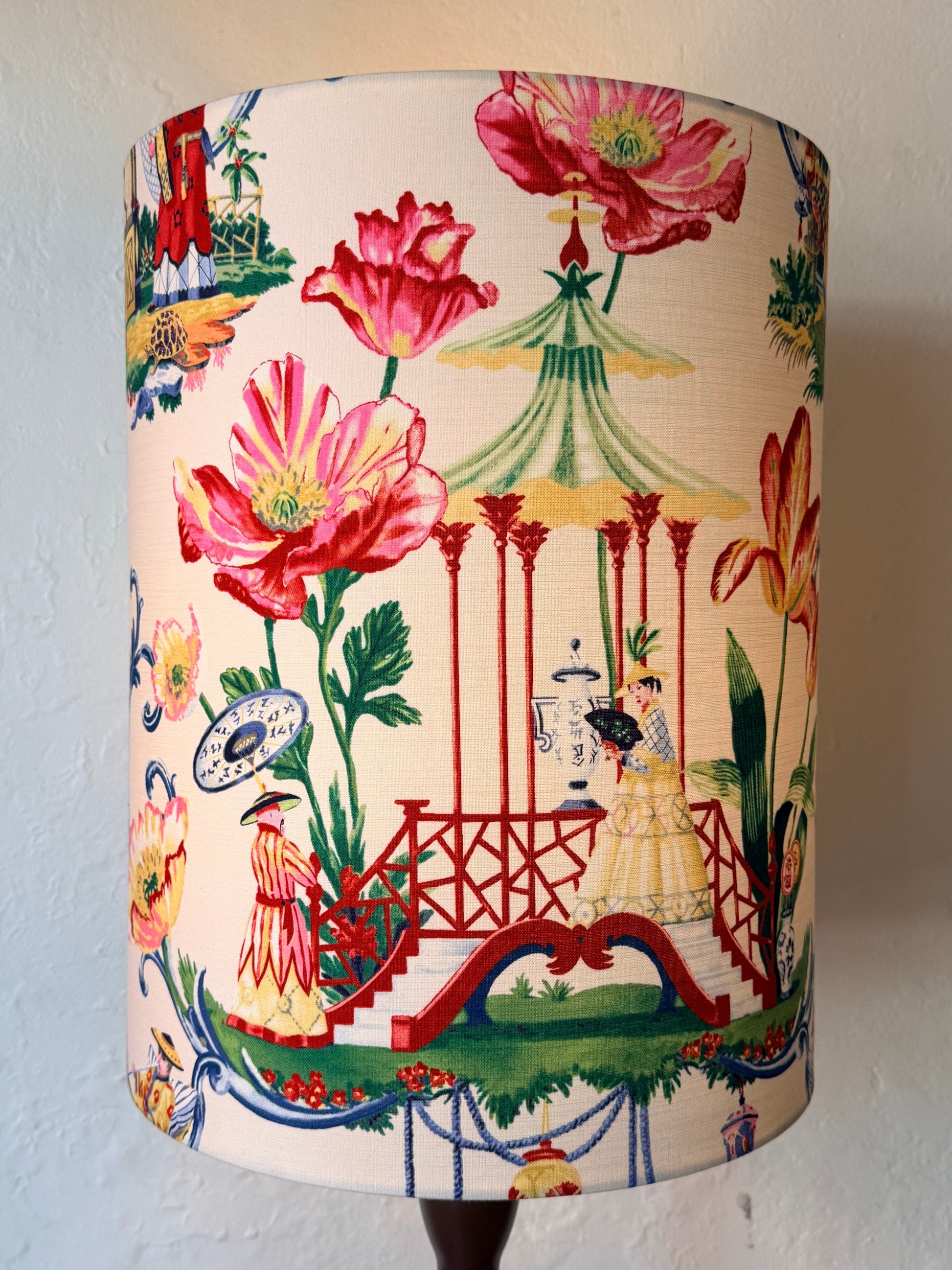 chinoiserie style handmade lampshade lit