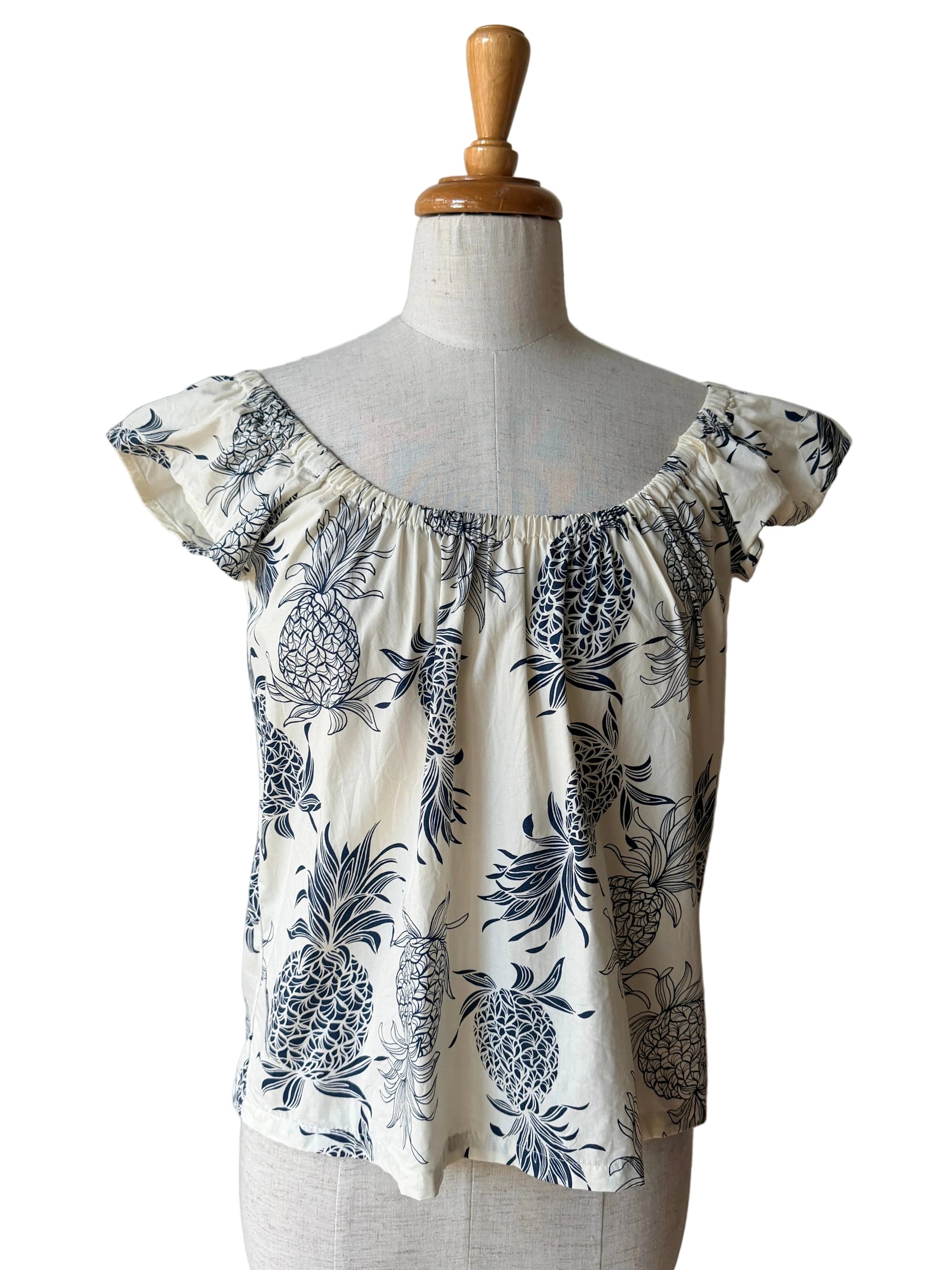 navy pineapple peasant top