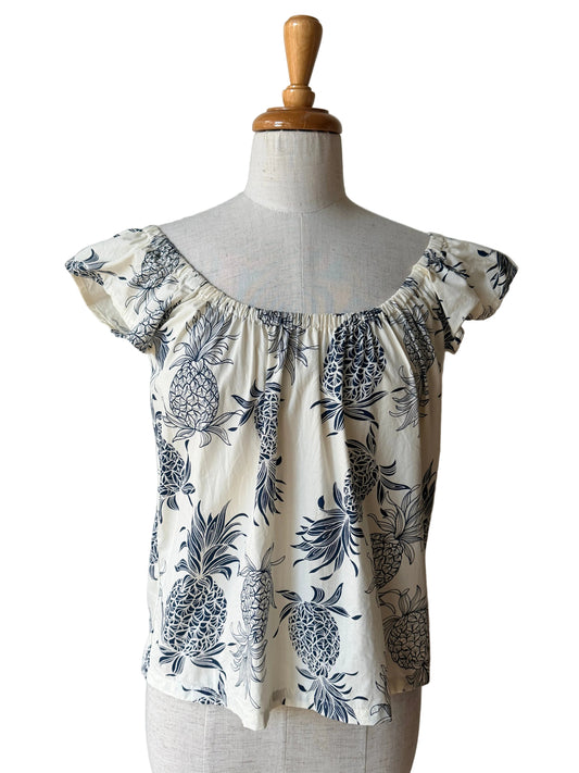 navy pineapple peasant top