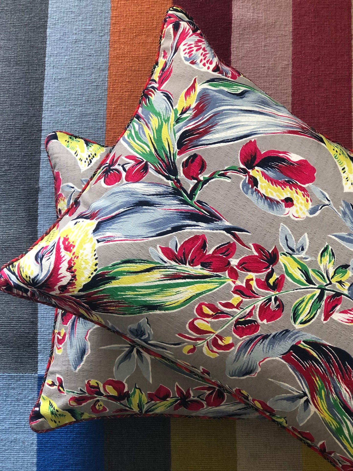 Vintage Barkcloth Tropical  Cushions