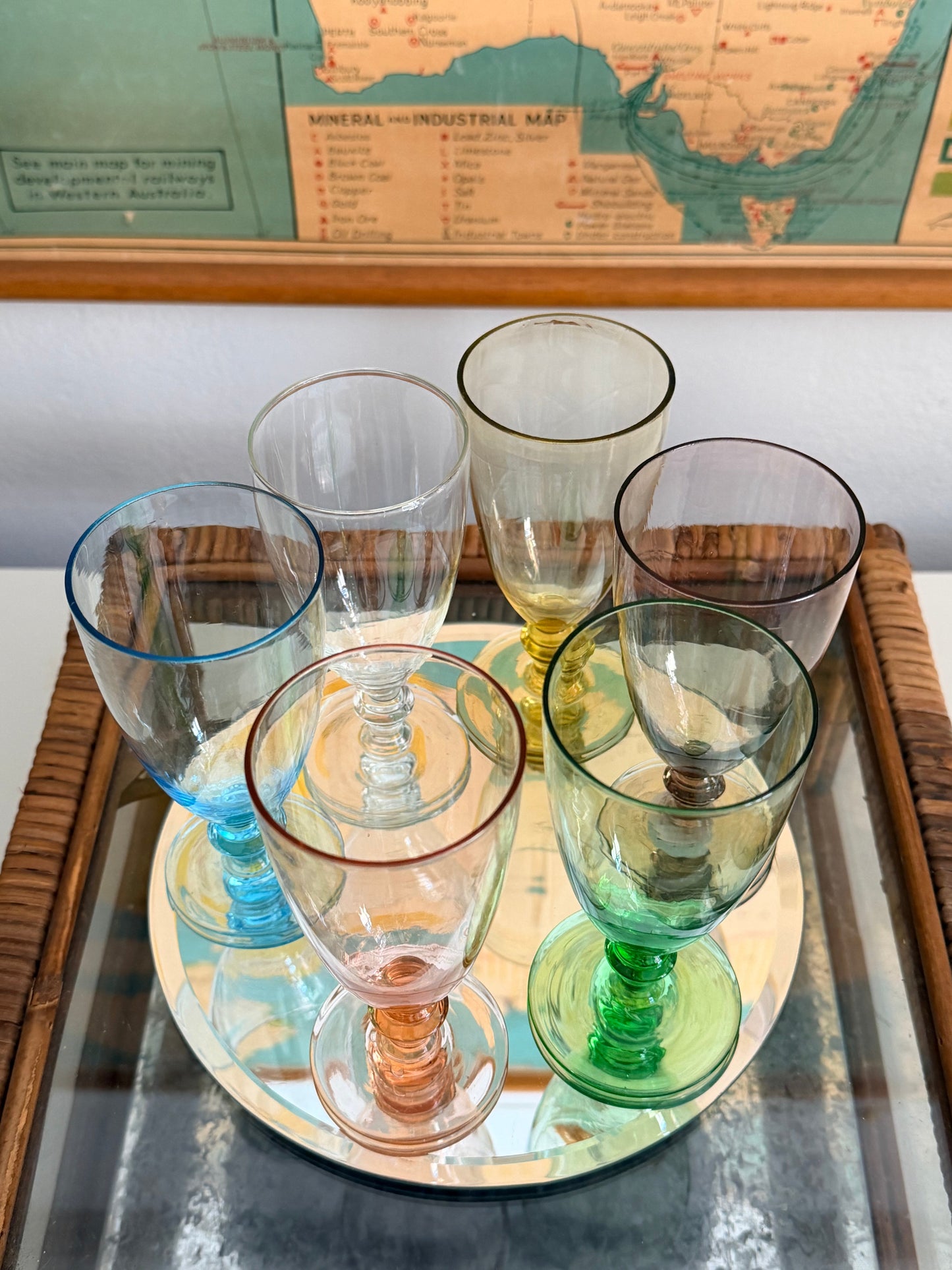 retro coloured wine glasses