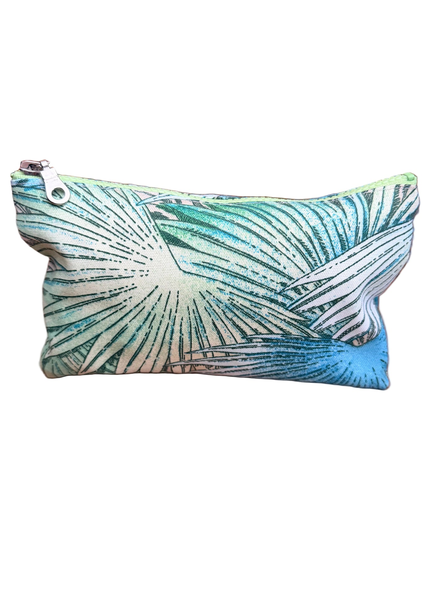 tropical aqua palm leaf pouch