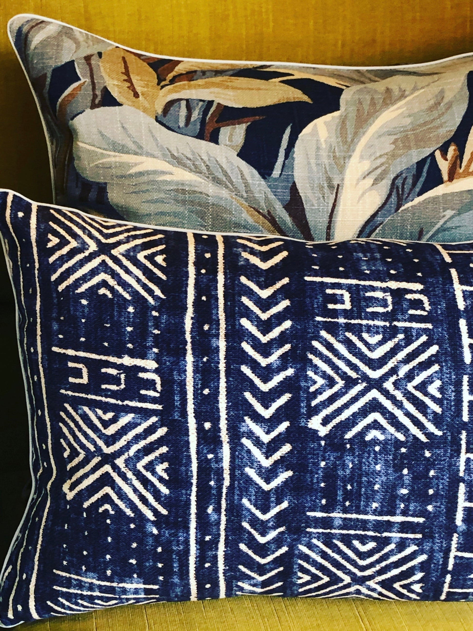 navy mud cloth cushion