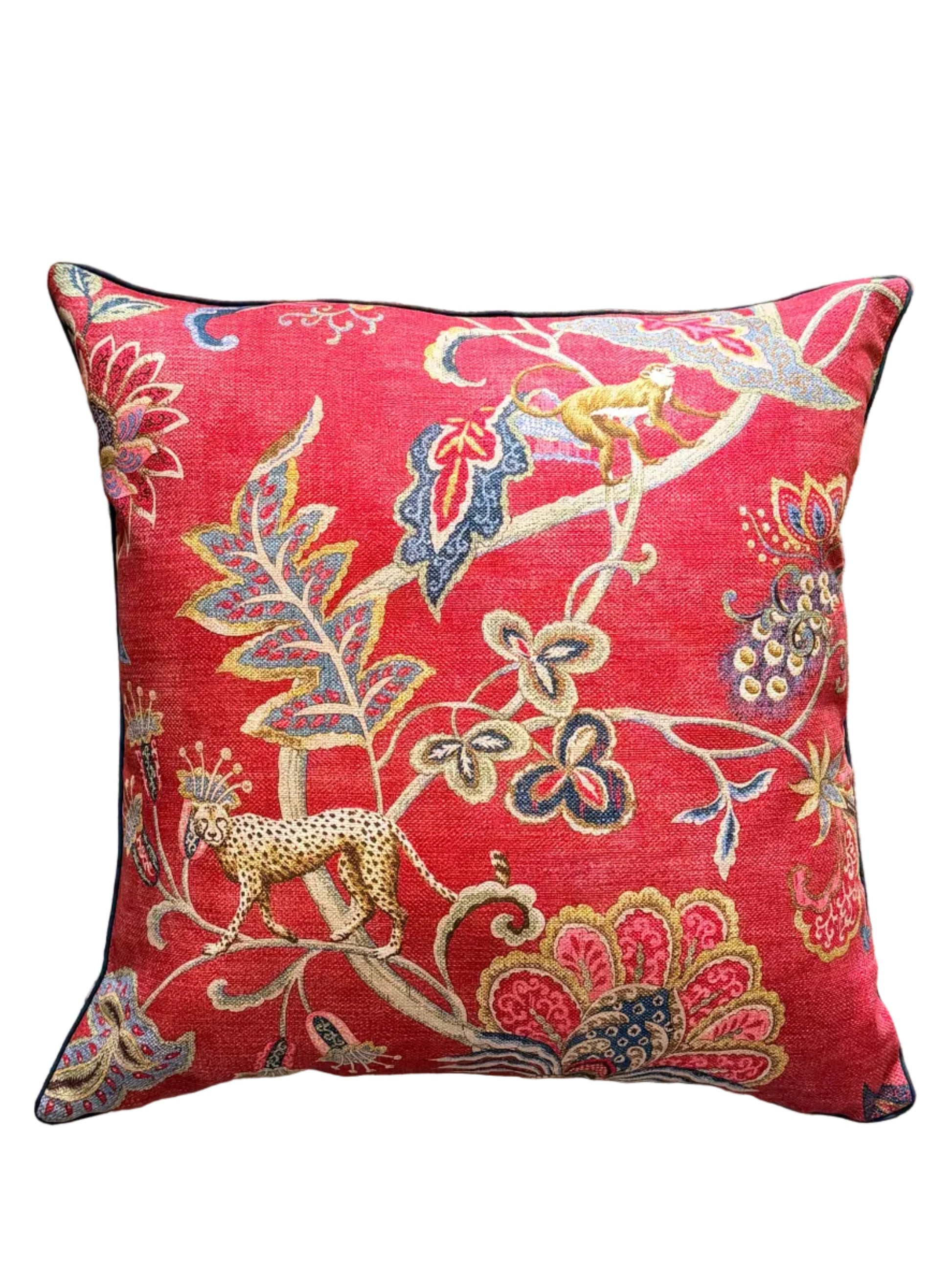 raspberry exotic leopard cushion