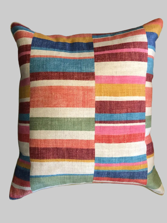 off beat multi coloured stripe textured linen cushion