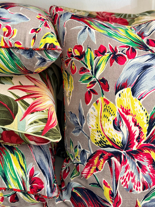 vintage floral barkcloth pillow