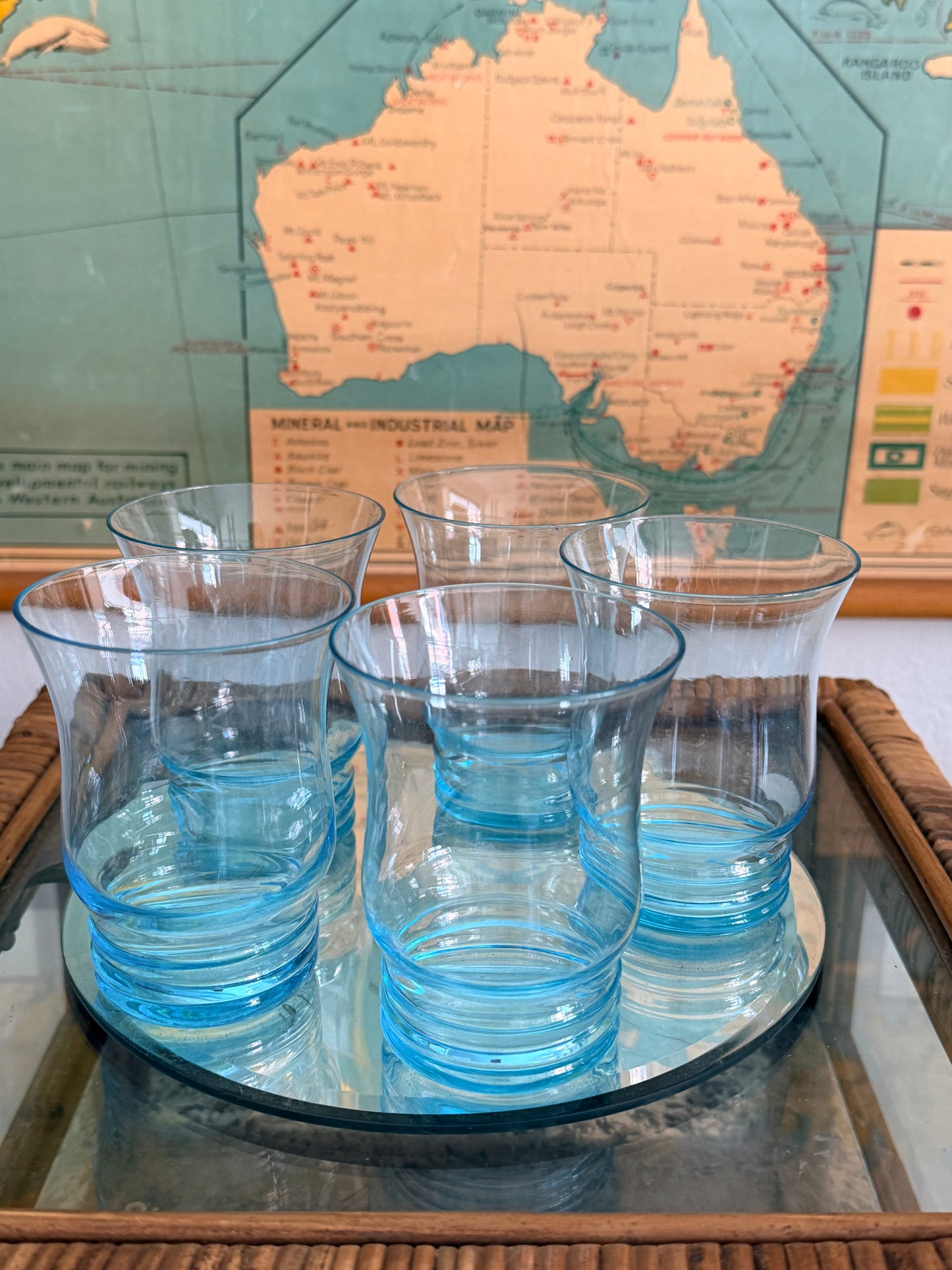 retro aqua glass set
