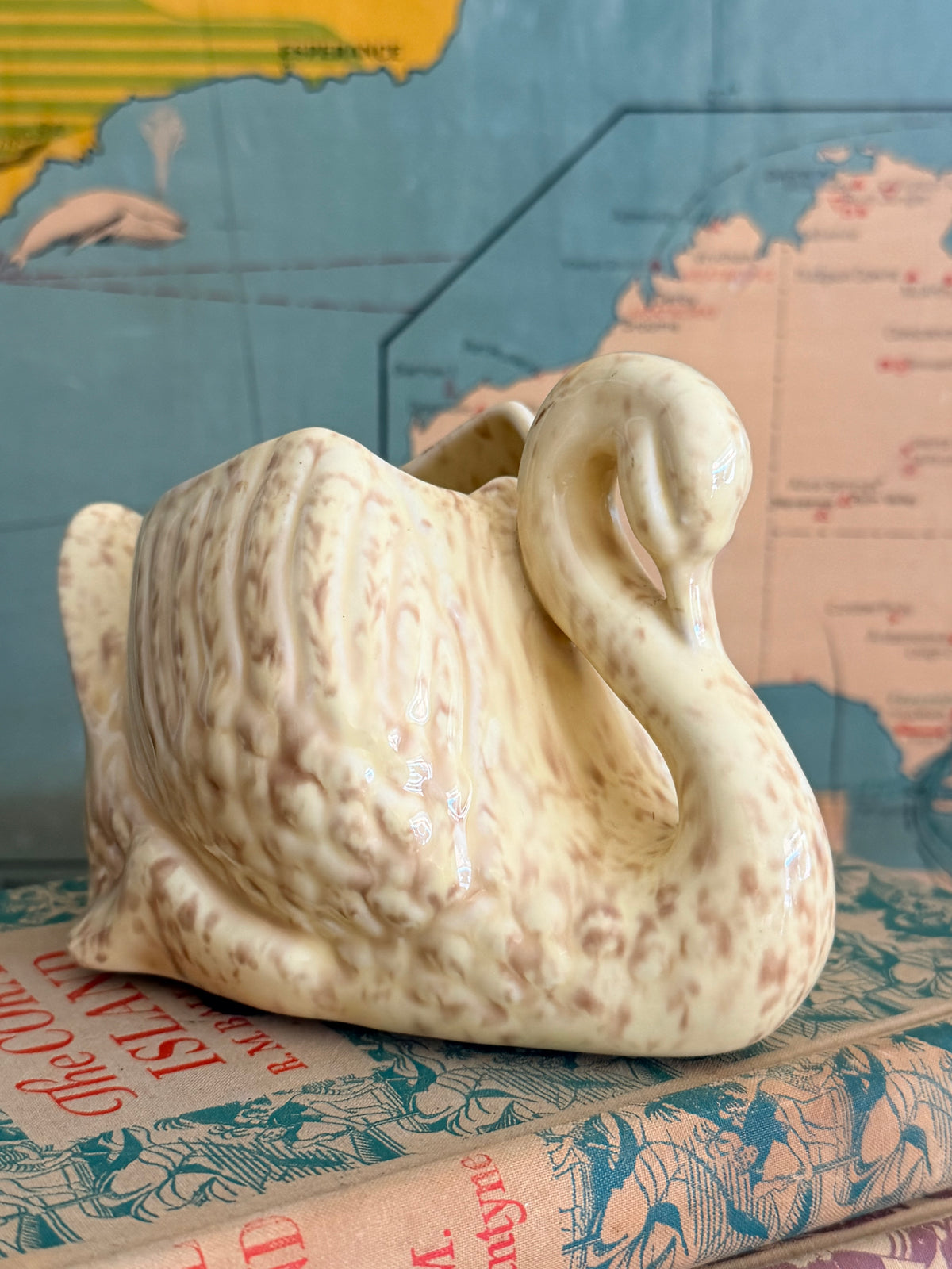 Vintage Pates Swan Planter | Butter Yellow