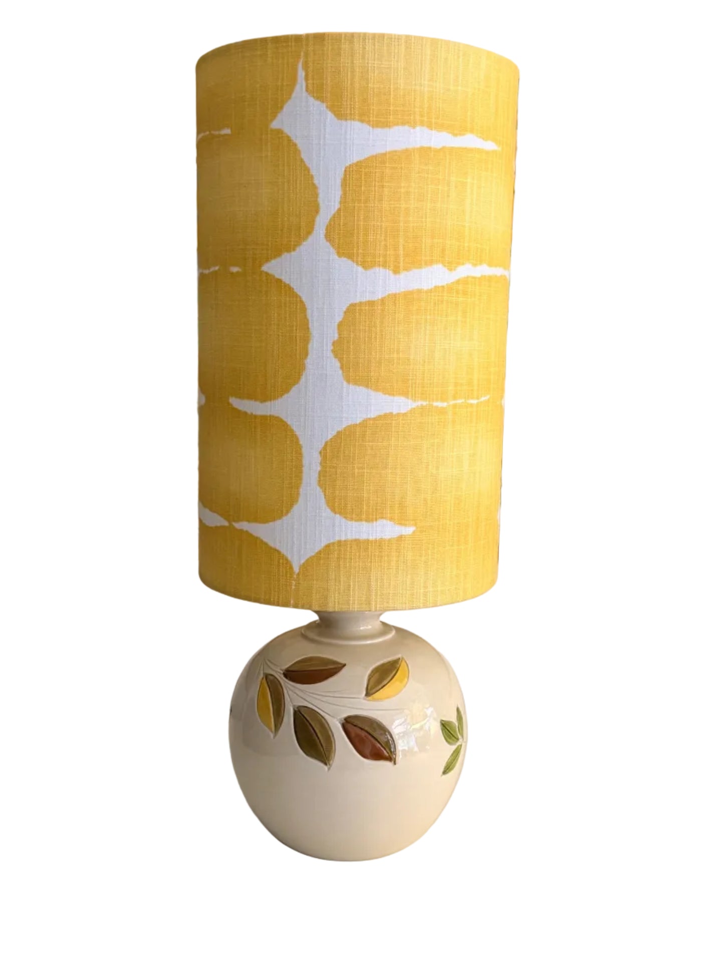 italian handpainted lamp with yellow shibori dot lampshade