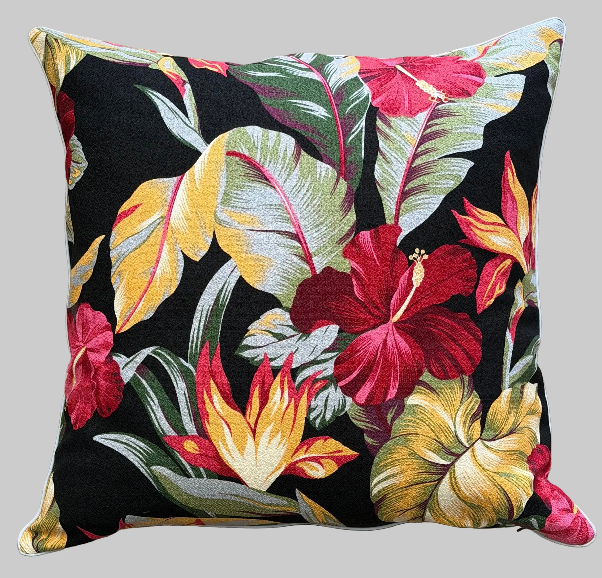 black hibiscus hawaiian barkcloth cusion