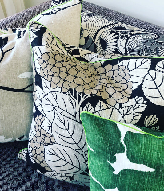 black hydrangea cushions