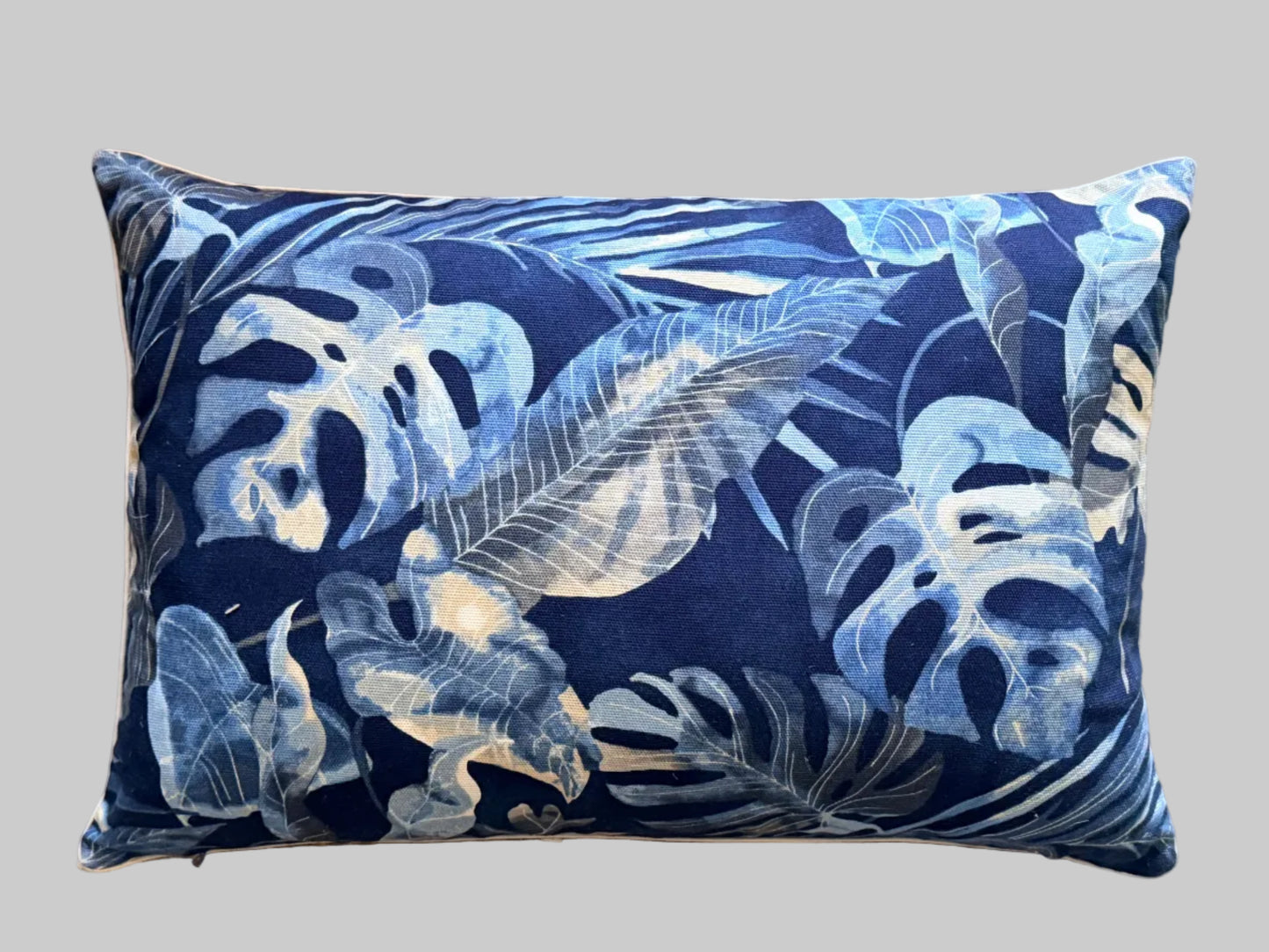navy palm leaf lumbar cushion