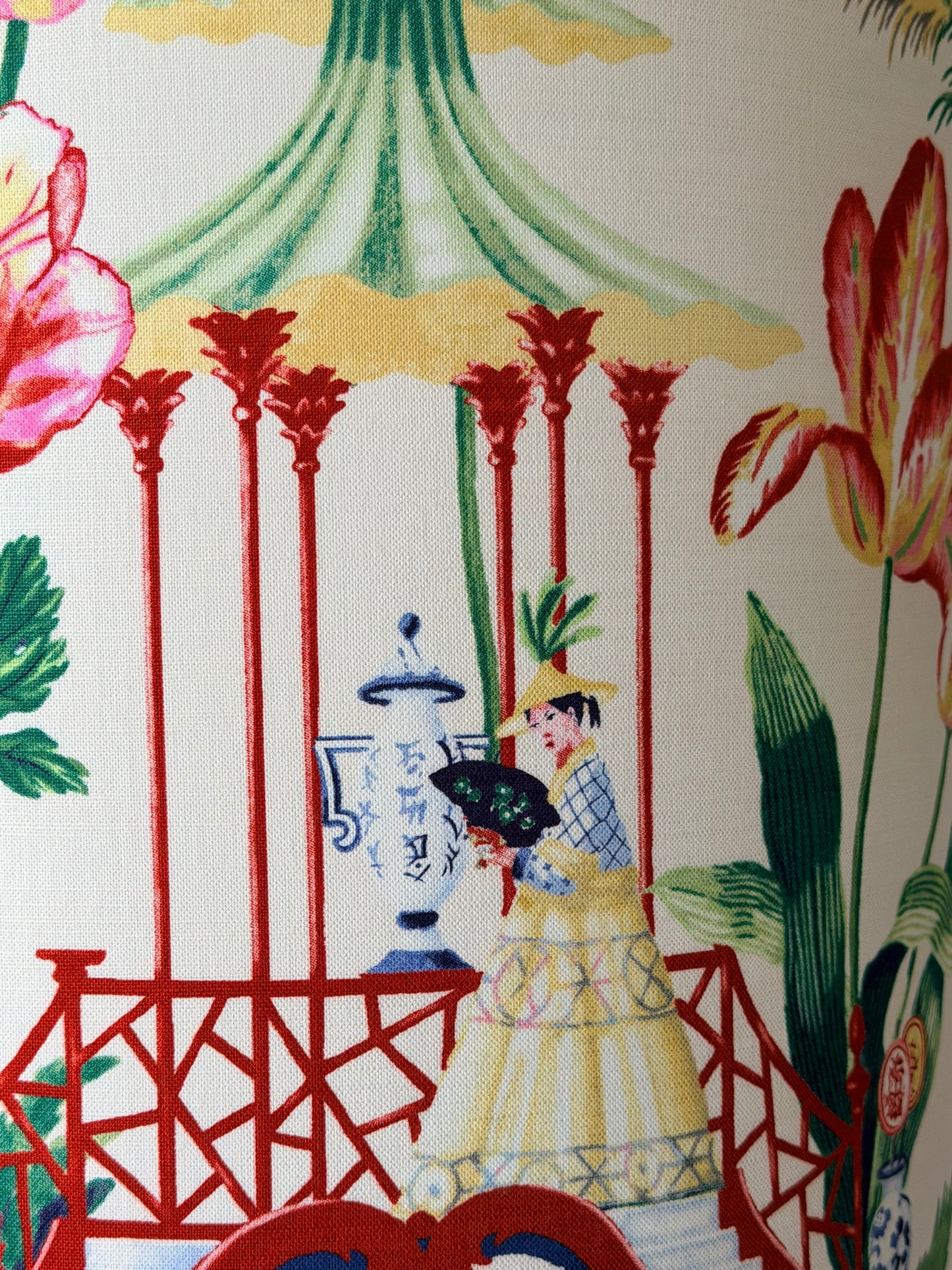 chinoiserie style handmade lampshade close up