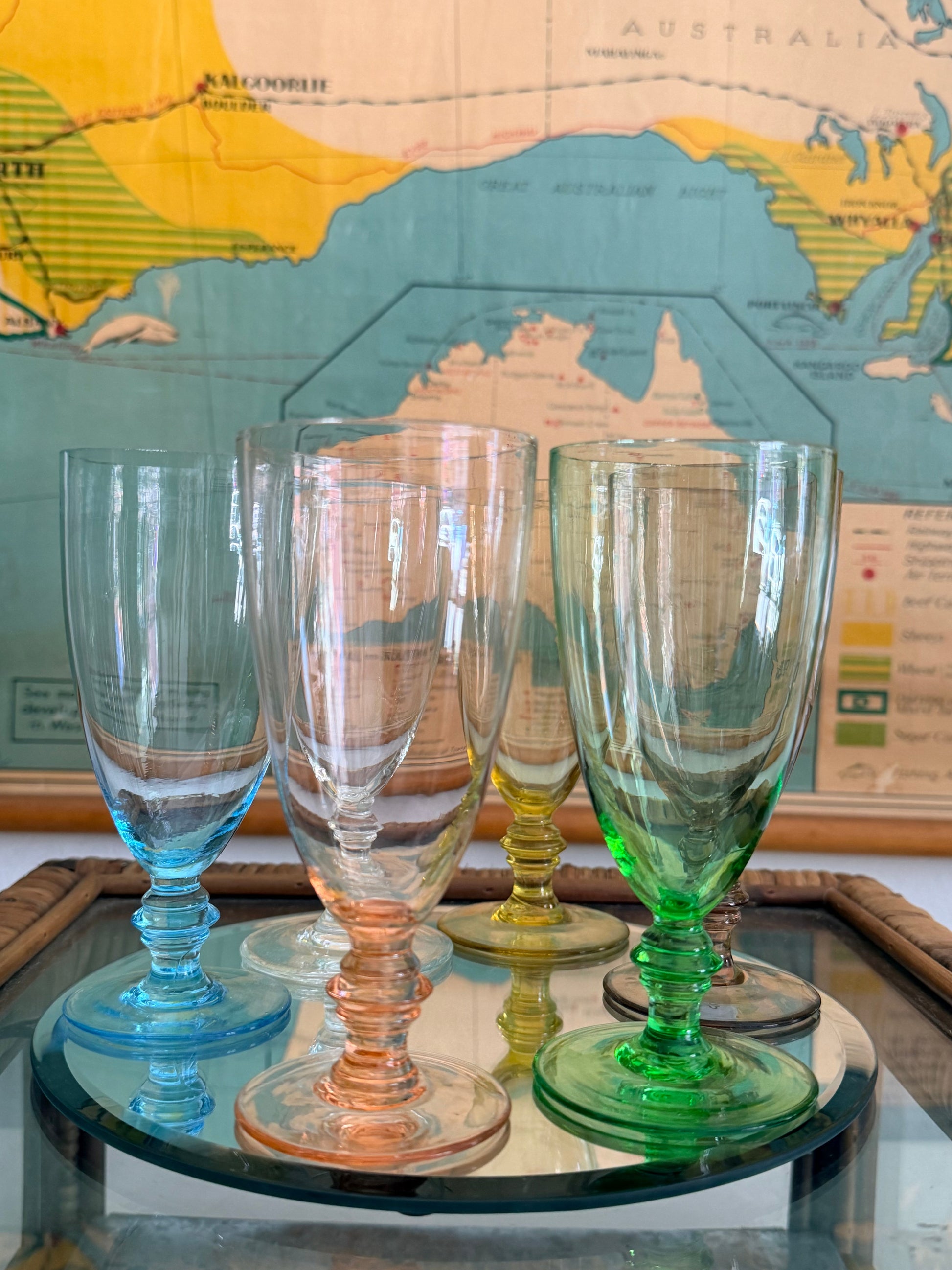 retro coloured wine glasses