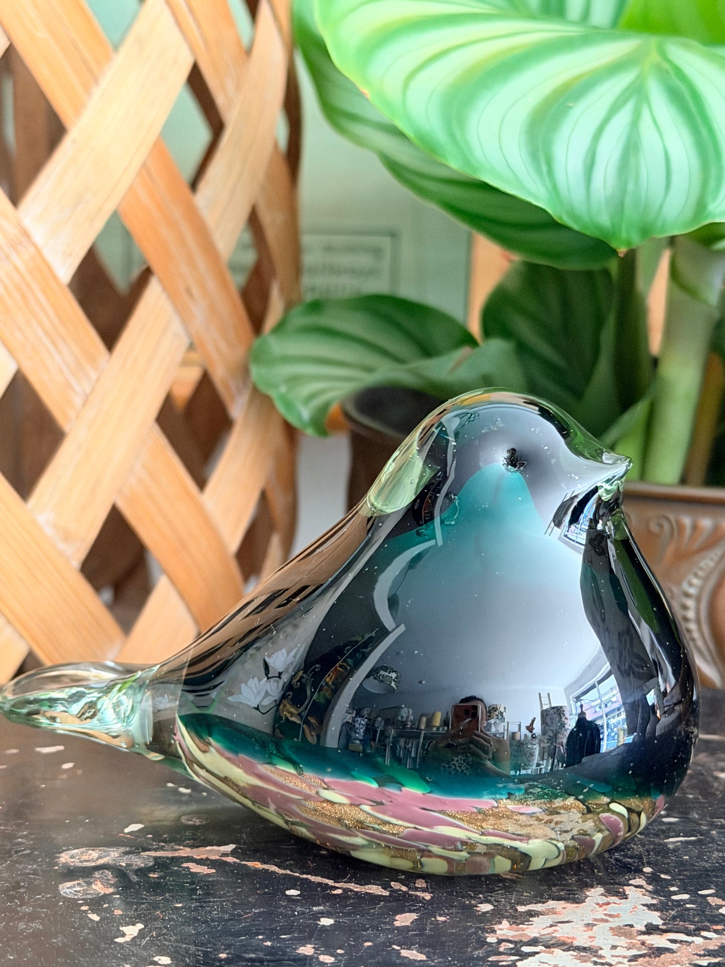 vintage green glass bird