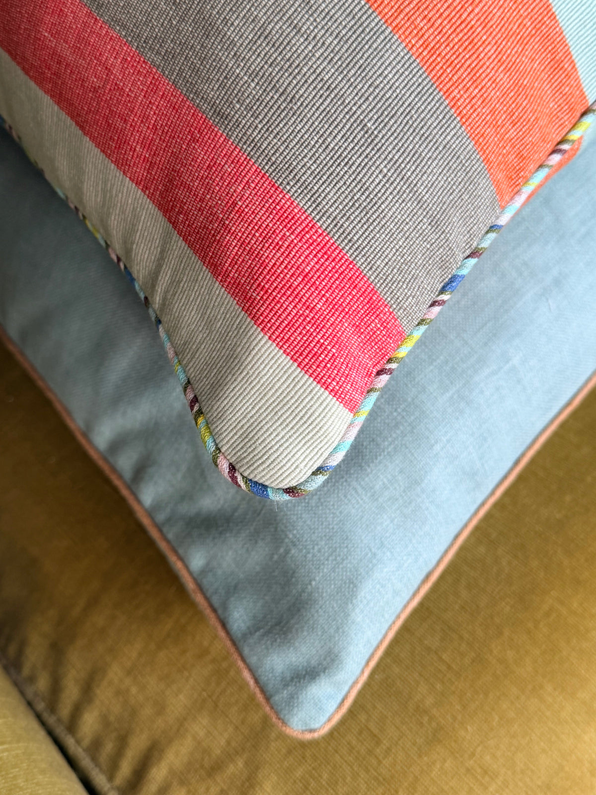 circus stripe piped lumbar cushion close up