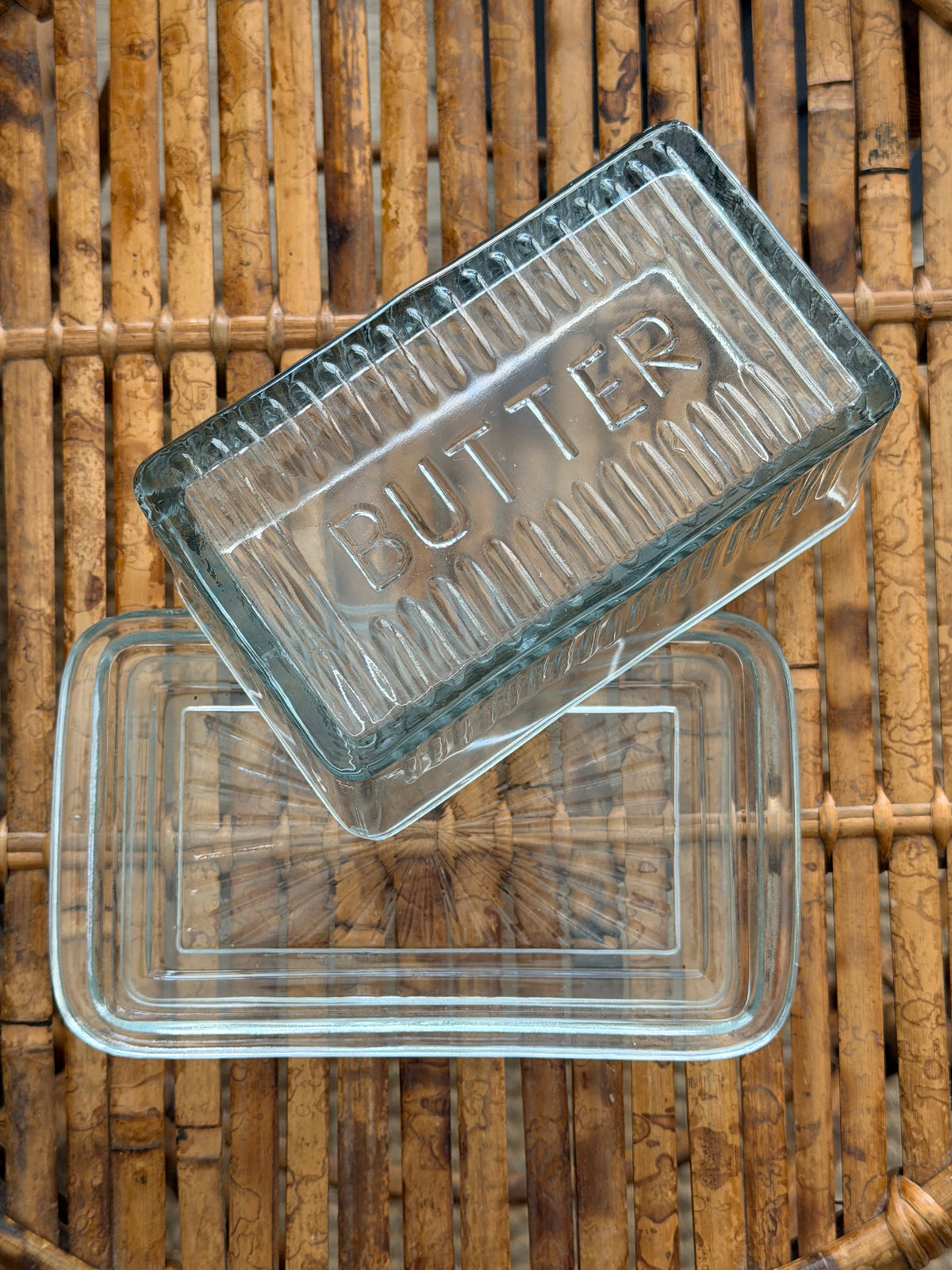 vintage pressed glass butter dish