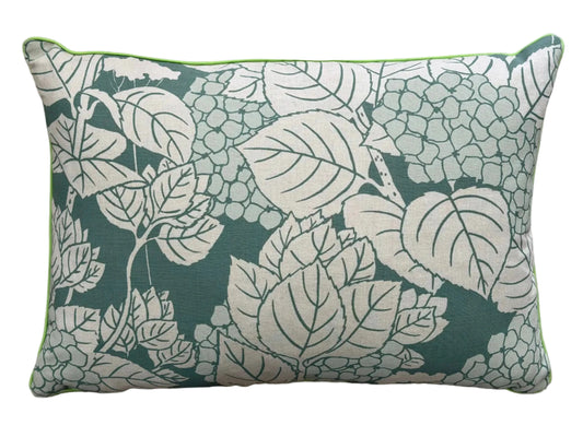 handprinted sage hydrangea Noel Lyons lumbar cushions