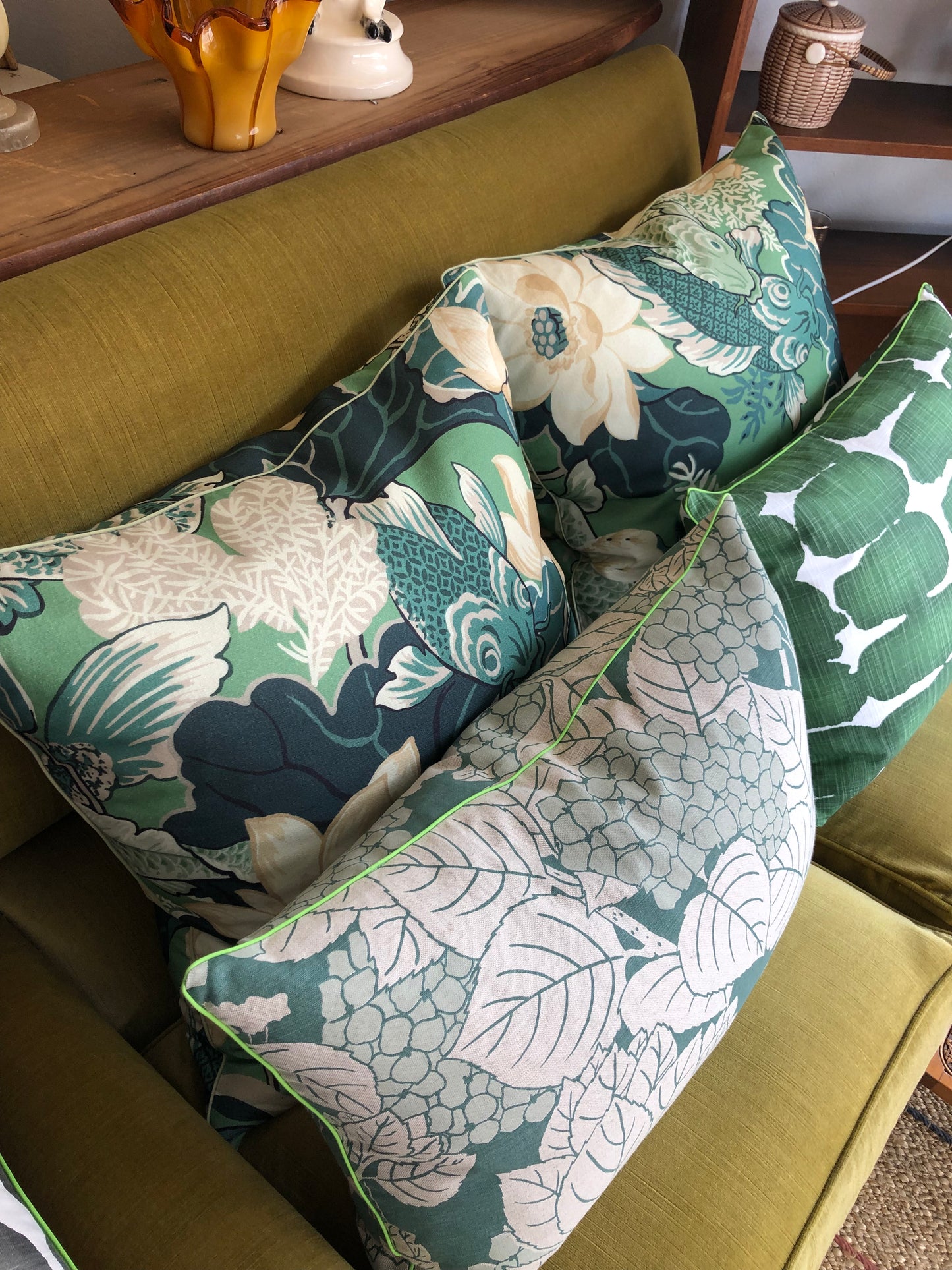 sage hydrangea cushions