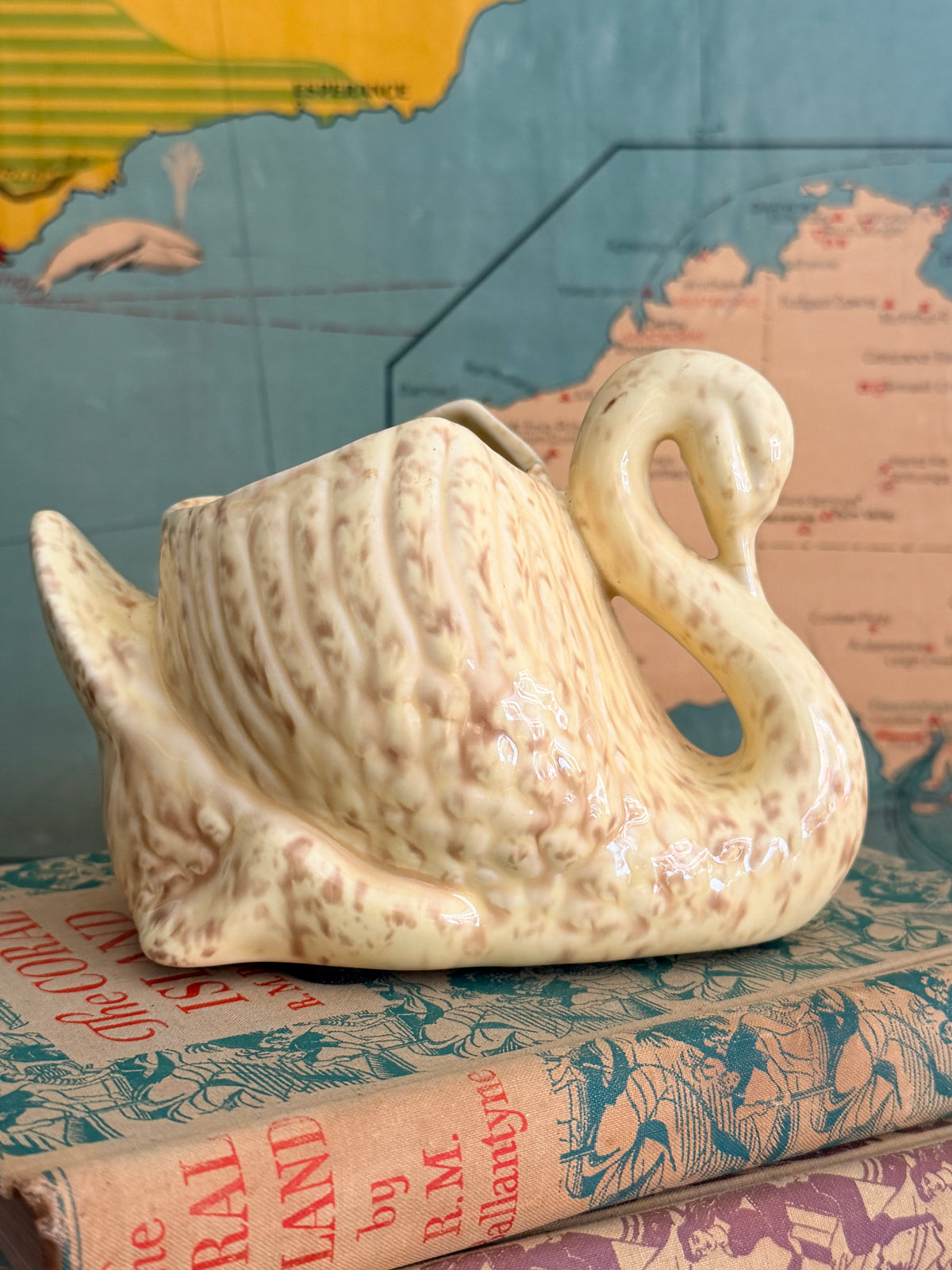 Vintage Pates Swan Planter | Butter Yellow