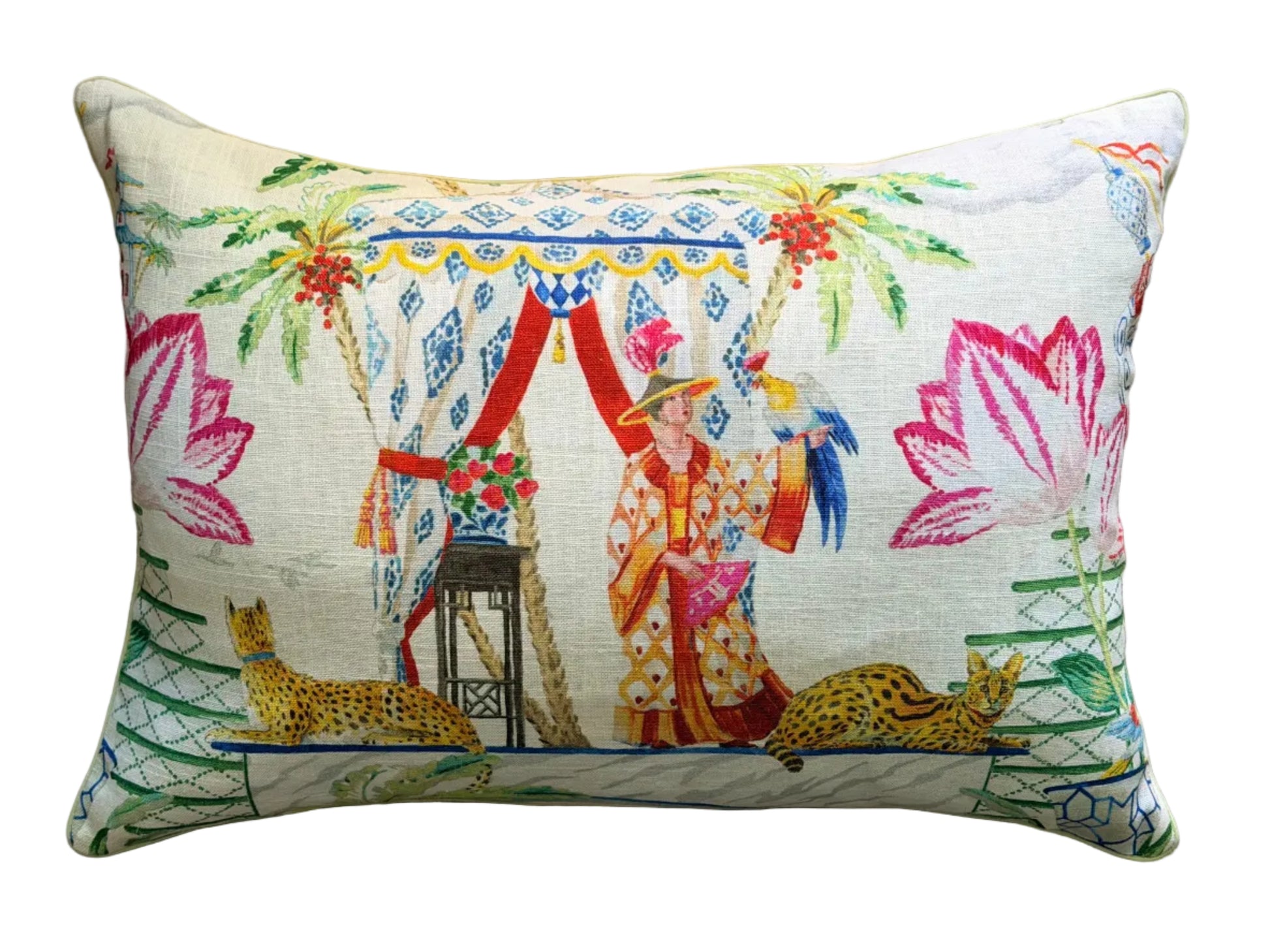 chinoiserie pagoda lumbar cushion