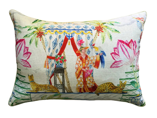 chinoiserie pagoda lumbar cushion