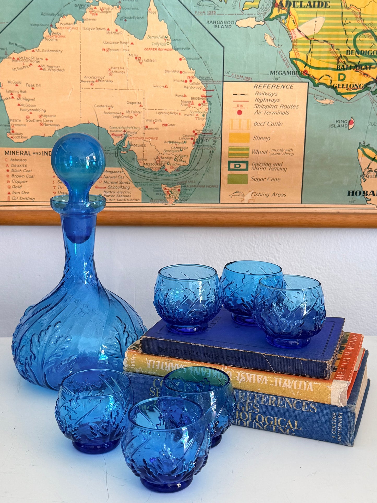 Vintage cobolt decanter and glasses