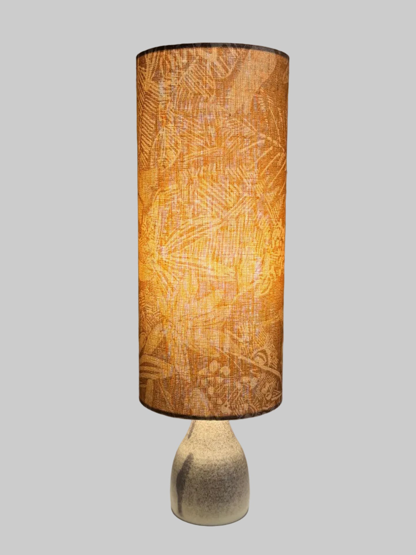 crackle glaze aj lamp with tabacco tiki lampshade