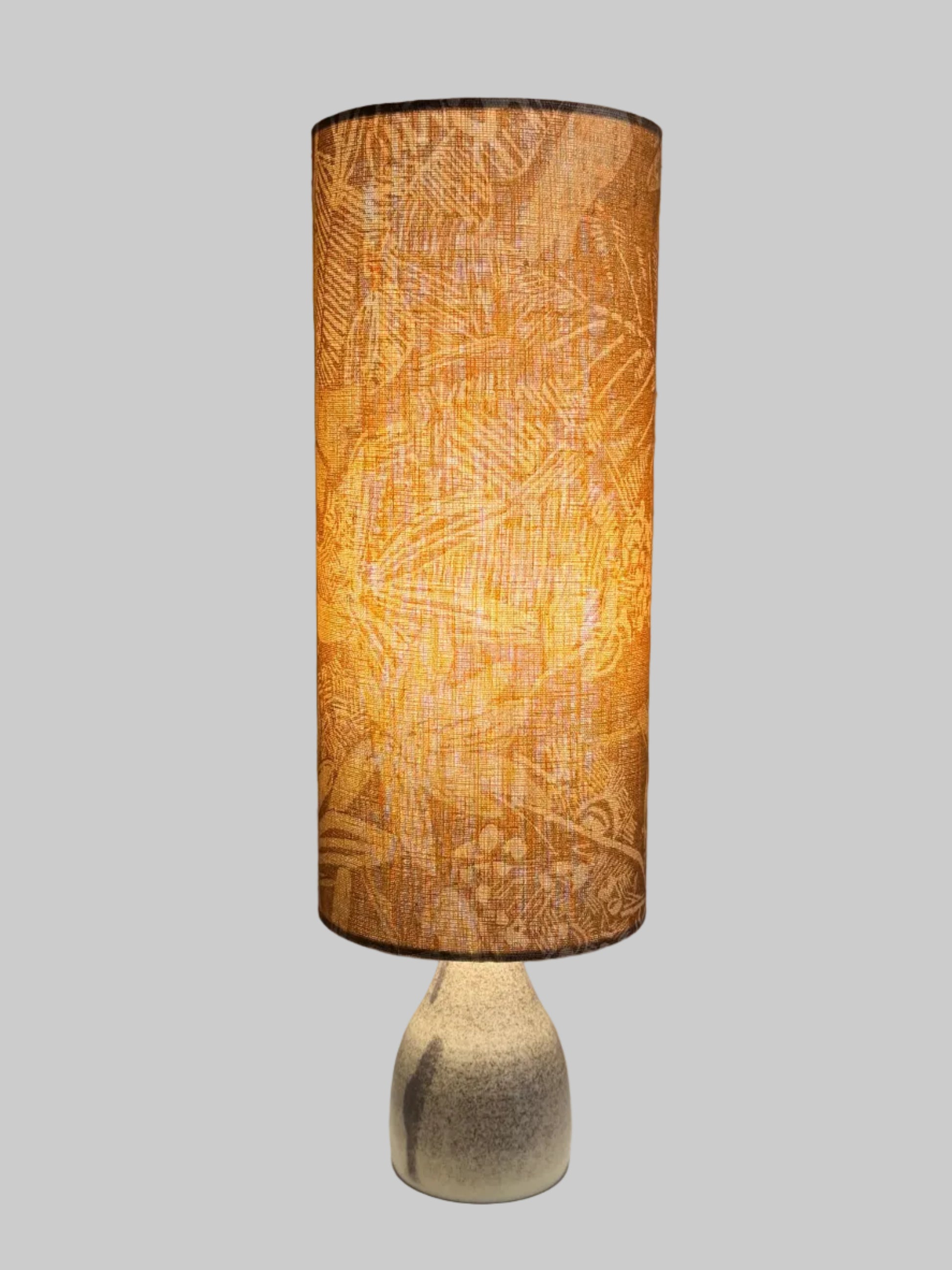 crackle glaze aj lamp with tabacco tiki lampshade